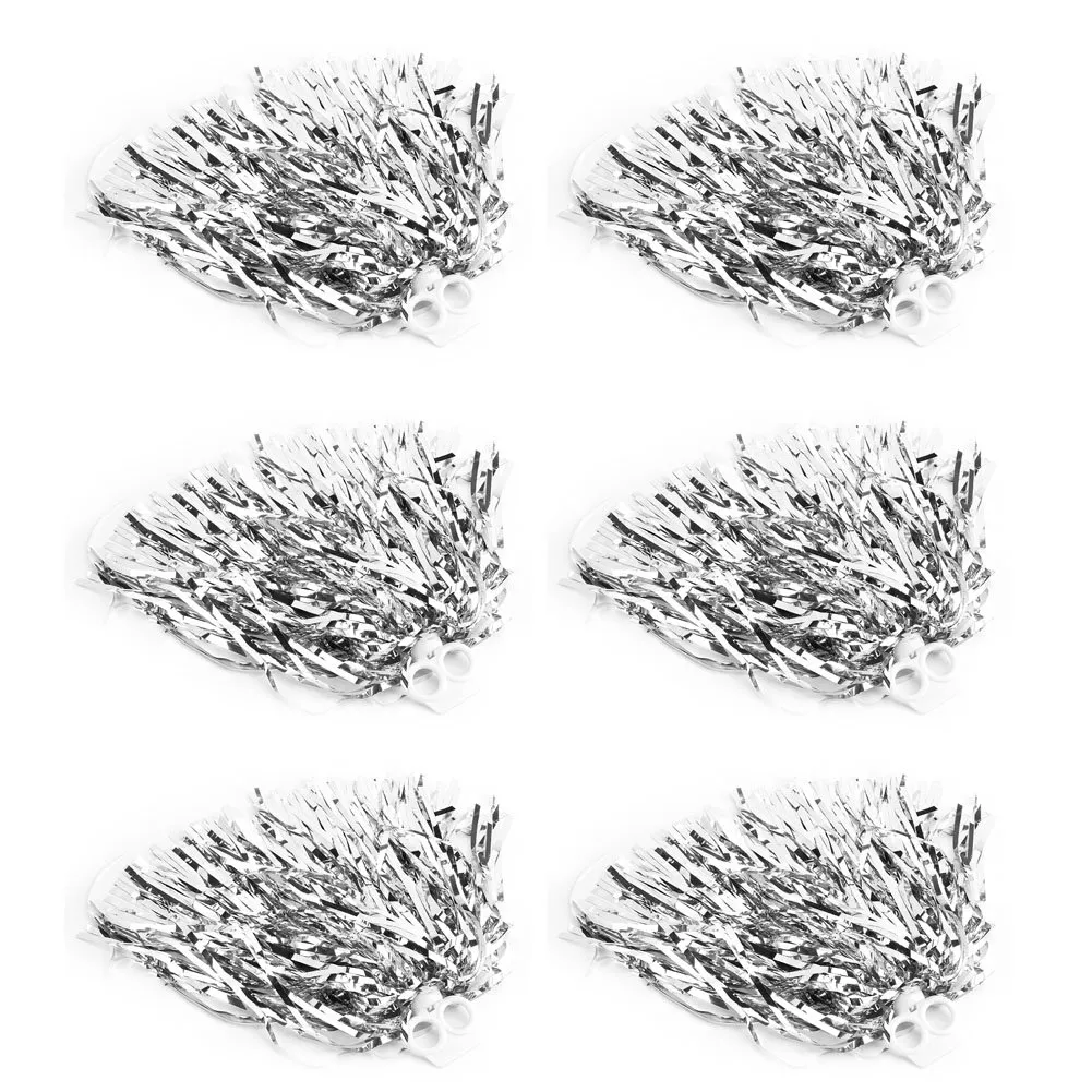 BORDSTRACT Pompon da Cheerleader, 6 Pezzi, 7 Colori, Lamina Metallica, per Ragazze, Bambini, Danza, Eventi Sportivi, tifo, Festa, (Argento)
