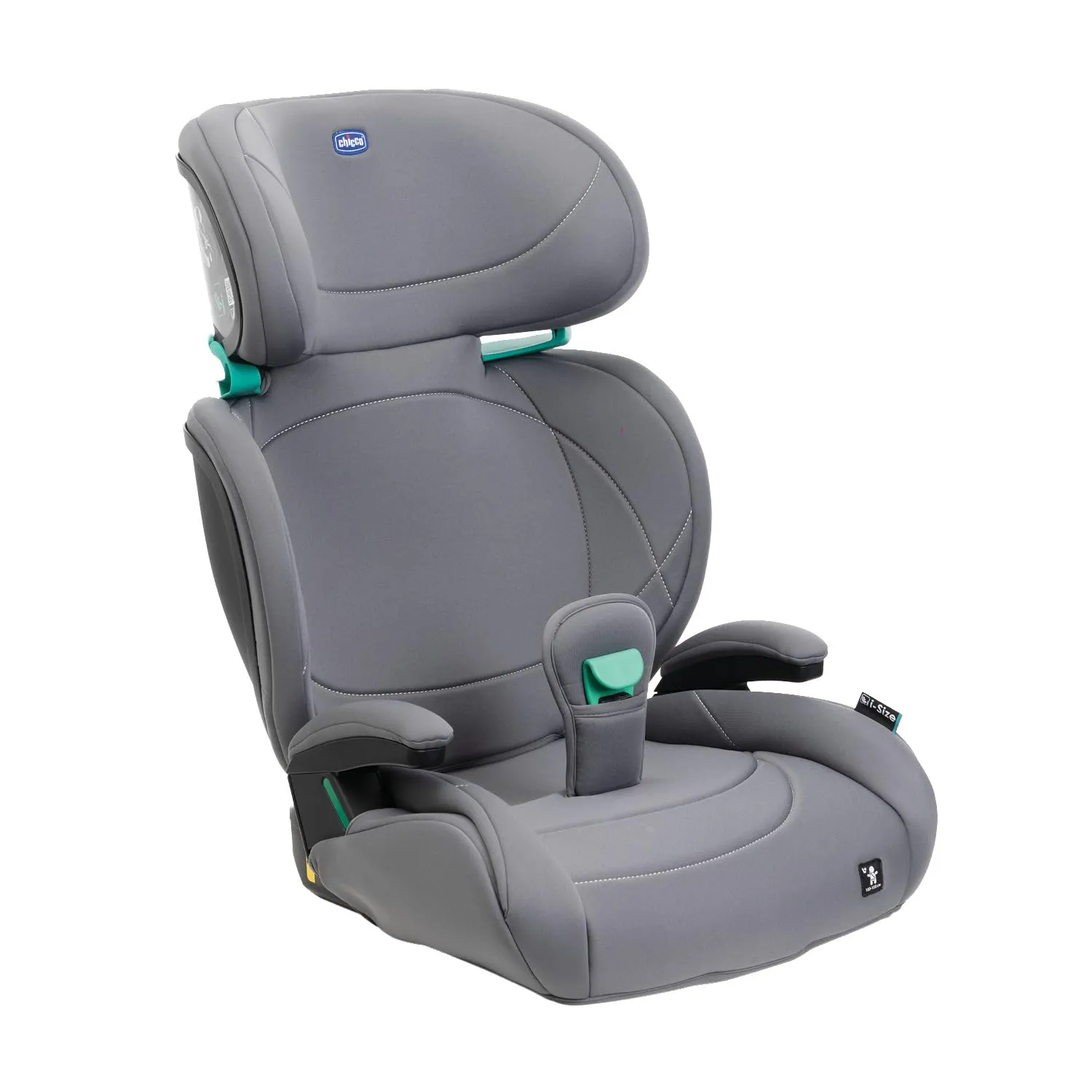 Chicco Quizy Lite i-Size, Seggiolino Auto Bambini 3-12 Anni (100-150 cm), Peso 15-36 kg, Facile da Installare, Reclinabile, Regolabile in Altezza, con Braccioli Imbottiti e Seduta Confortevole,Grigio