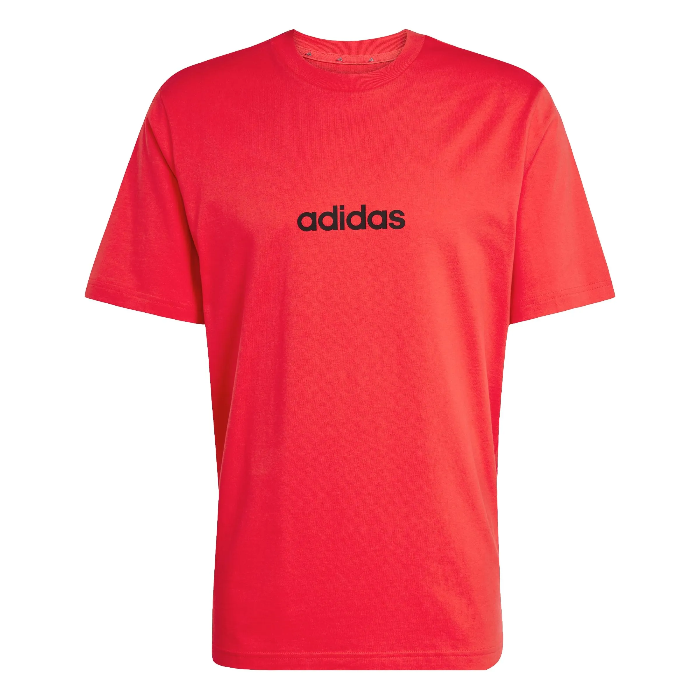 adidas Uomo Essentials Linear Single Jersey Tee, Pure Ruby/Black, L