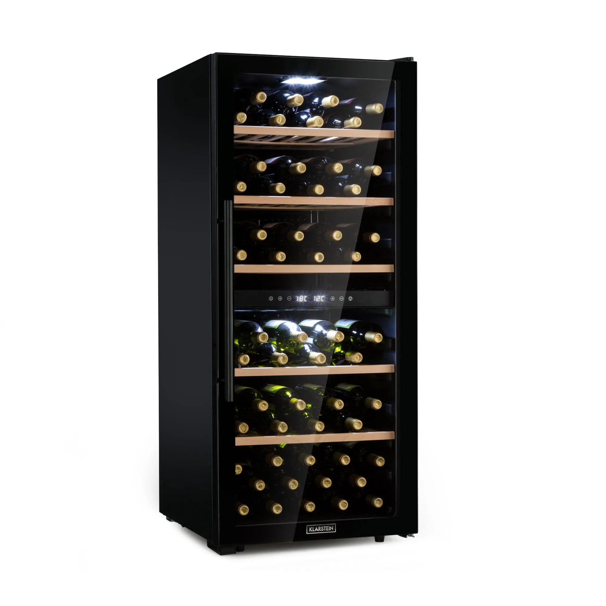 Klarstein Cantinetta Vino, Cantinetta Vino Refrigerata a Zona Doppia per Interno/Esterni, Frigo Bar, Cantina Vino con Vetrina, Mini Bar con Protezione UV, Frigo Vino Touch, 5-18°C, 102 Bottiglie