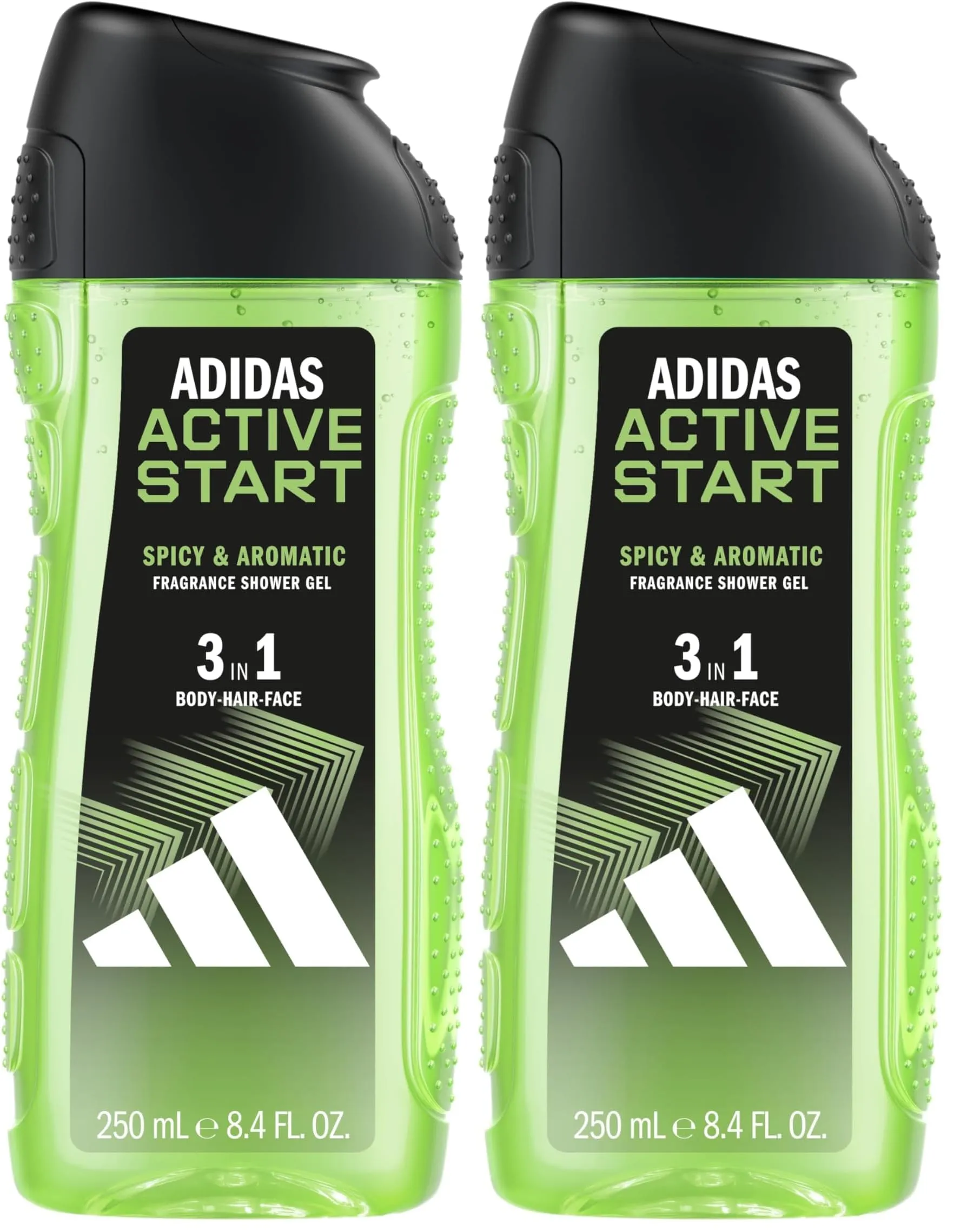 adidas Gel doccia 3 in 1 Active Start con profumo aromatico speziato, 250 ml (Confezione da 2)