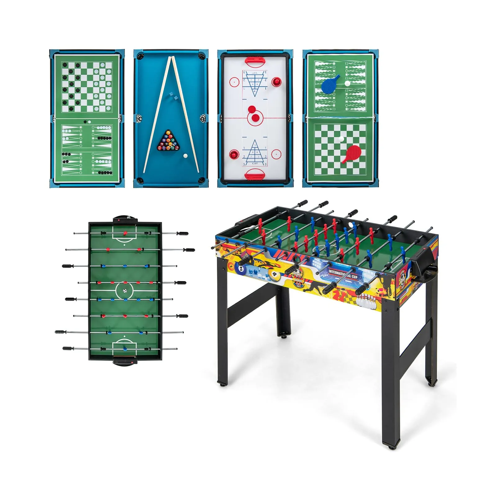COSTWAY 12 in 1 Set da Tavolo per Giochi Combo, Tavolo Multiuso con Calcio Balilla Air Hockey Biliardo Ping Pong Scacchi Bowling, Set Combinato per Giochi Multipli per Casa Ufficio Bar Dormitorio