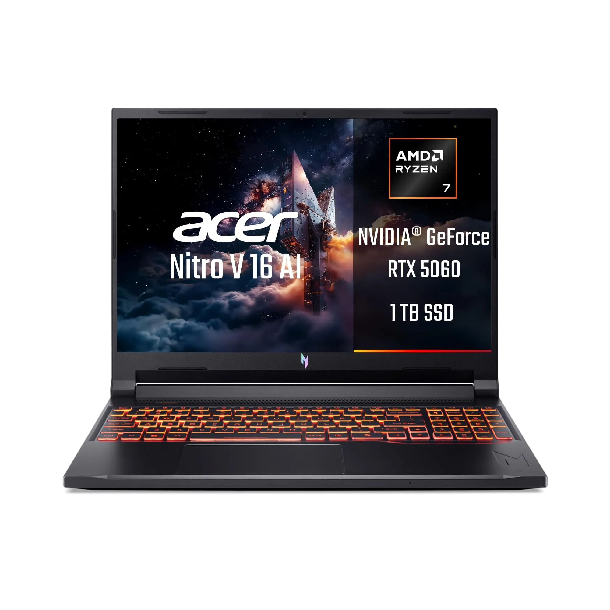 Acer Nitro V 16 AI ANV16-42-R0BK Notebook Gaming, NVIDIA GeForce RTX 5060 8 GB GDDR7, Processore AMD Ryzen™ 7 260, Ram 16 GB DDR5, 1024 GB SSD, Display 16" WUXGA IPS 180 Hz, Windows 11 Home