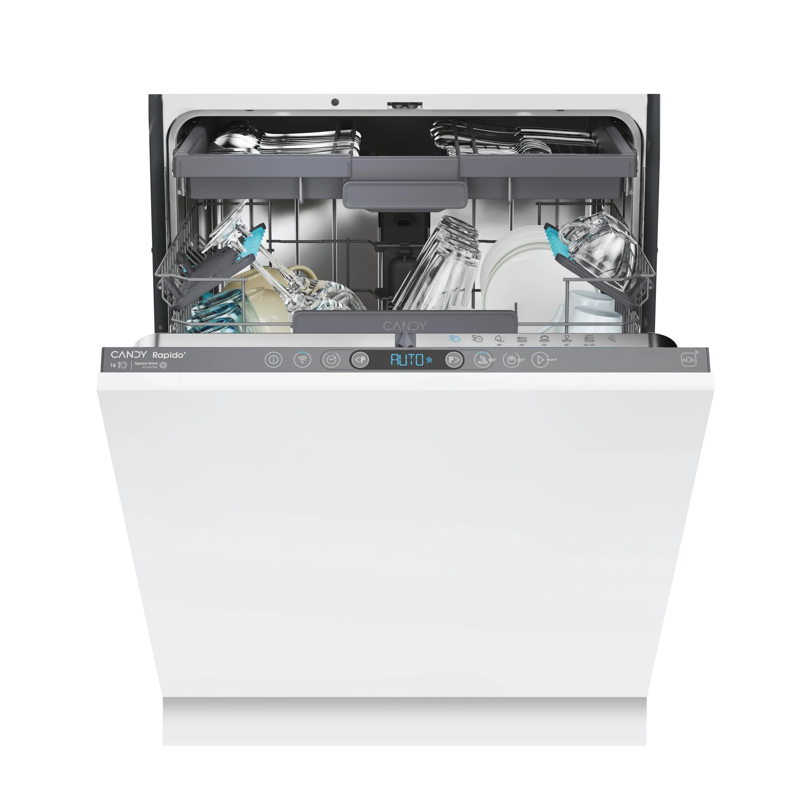 Candy Rapido' Lavastoviglie da Incasso 60 cm, 16 Coperti, 8 Programmi, Classe C, Connessione Wi-Fi + BLE, Controllo App hOn, Partenza Ritardata, Silenziosa, 55,5 x 59,7 x 81,8 cm, Bianca - CI 6C4F1PA