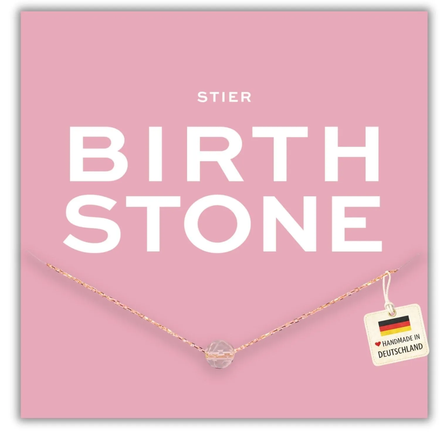 happymaker - Collana donna in argento 925 placcato oro con pietra preziosa, ciondolo con quarzo rosa, segno zodiacale Toro, pietra di nascita maggio e giugno, fatta a mano in Germania