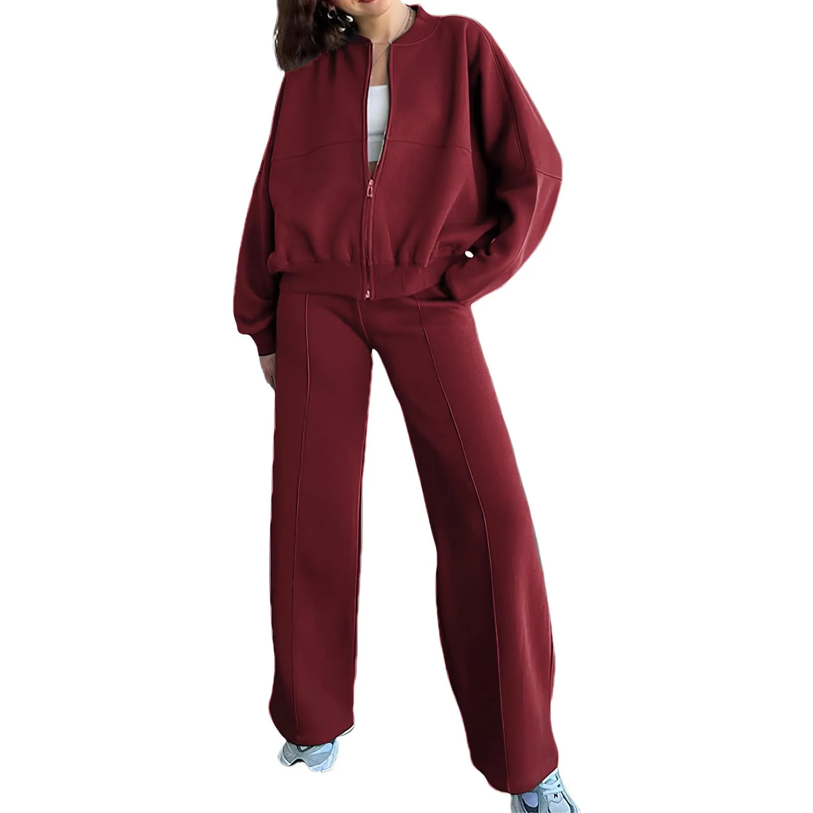 amropi Tuta da Donna Giacca con Cerniera e Pantaloni Jogging Tute 2 Pezzi Sportivo Completo Bordeaux, M