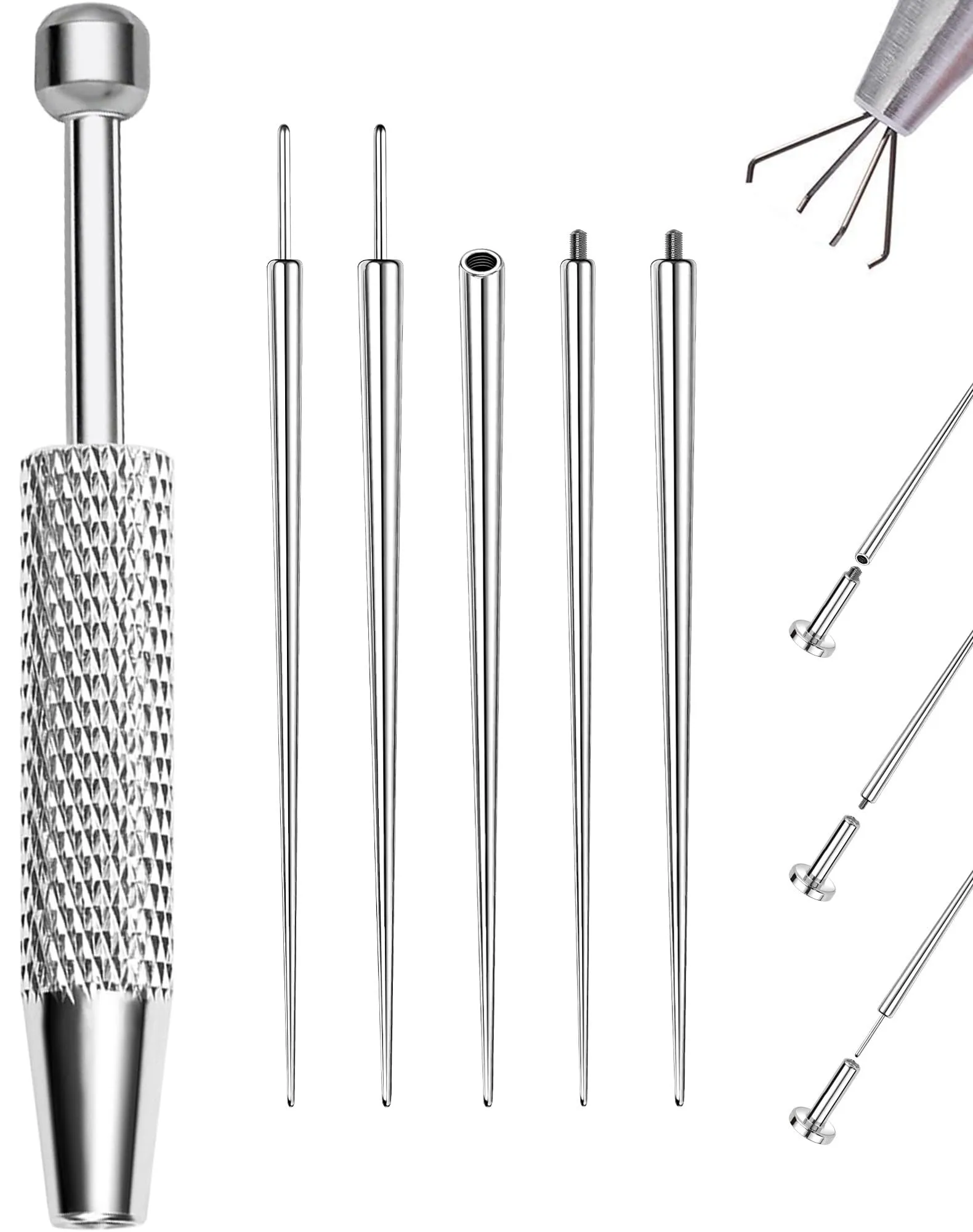 OUFER 6PCS Set di Presa a Sfera, Strumento di Apertura per Sfere di Piercing, 16G 18G Piercing Guiding Needle Tool, Chirurgenstahl Accessori per Piercing a Orecchio e Naso Labret