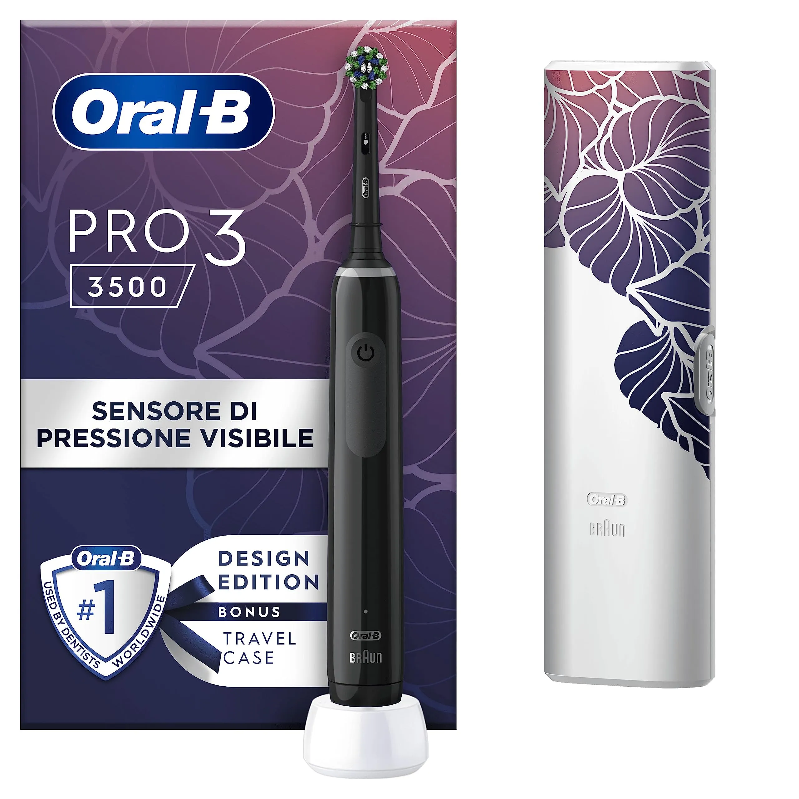 Oral-B Spazzolino Elettrico Ricaricabile Pro 3 3500 Nero, 1 Testina, 1 Custodia Da Viaggio. 1 Spazzolino