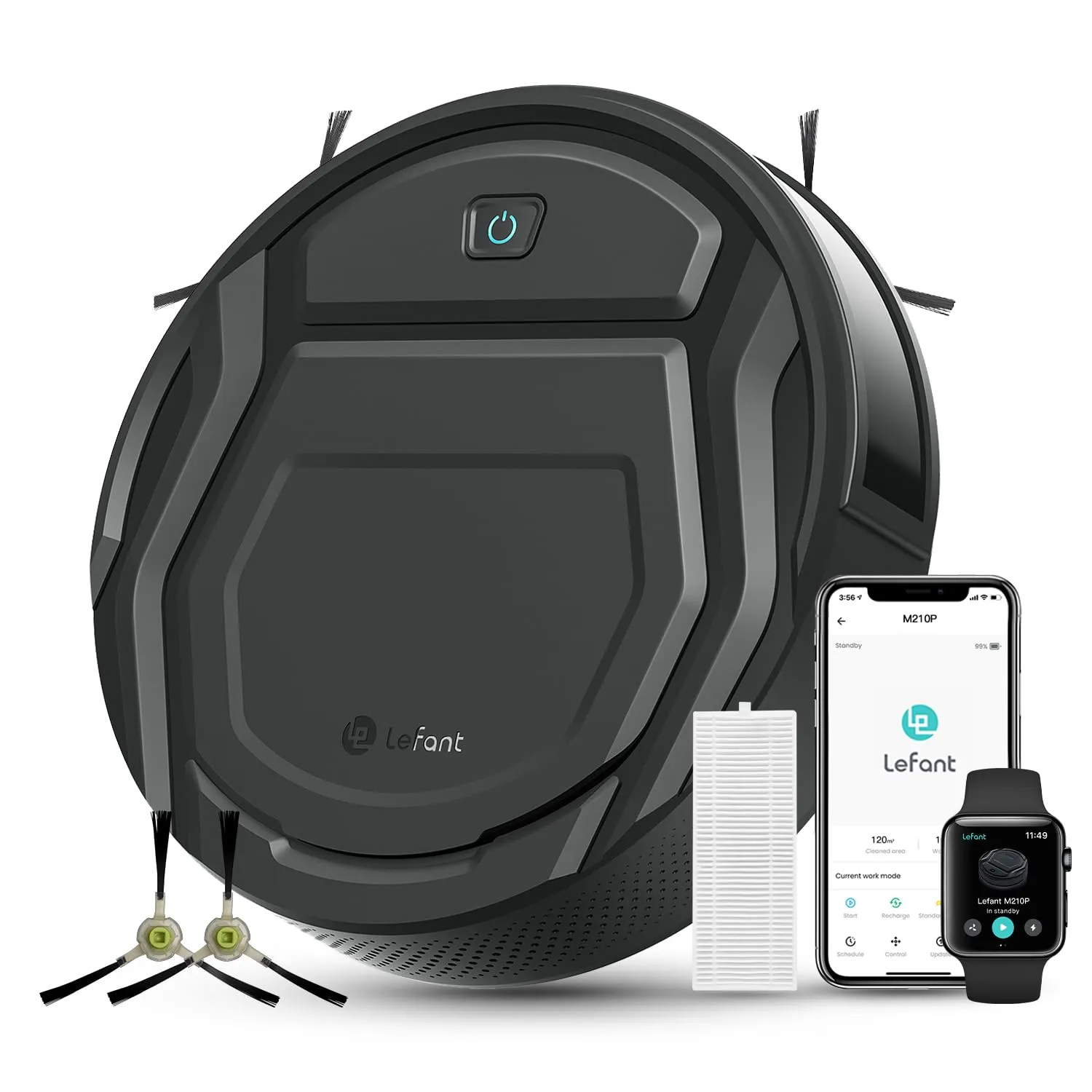 LEFANT M210P Robot Aspirapolvere, Potenza 2200Pa, Ultra Sottile 7.8cm, Auto 120 Minuti, Senza Grovigli, Potenziamento Tappeto Adatto per Tappeti e Proprietari Animali, Controllo Wi-Fi/APP/Alexa, Nero