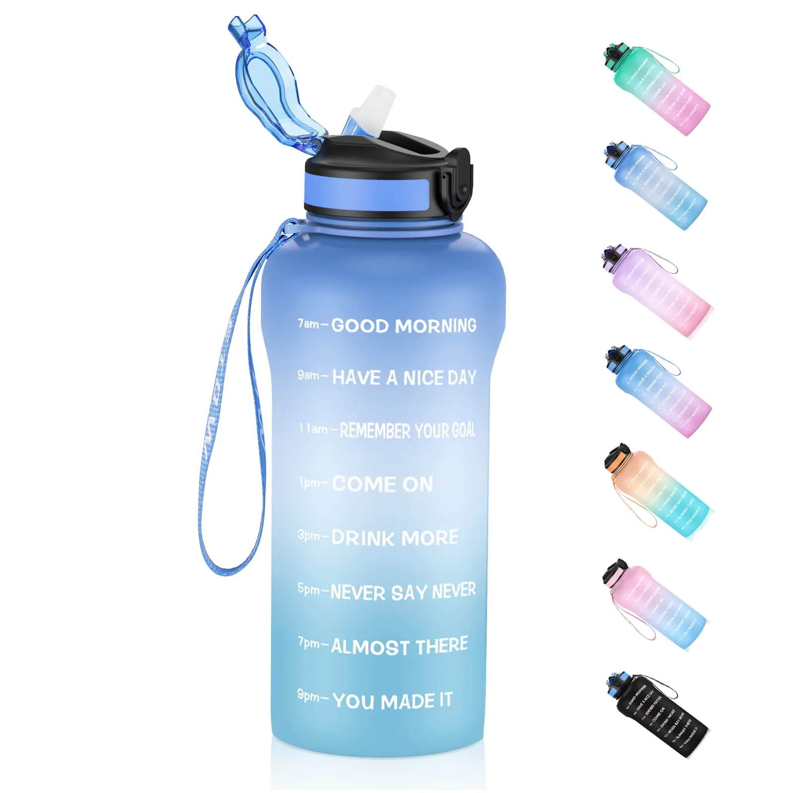 ETDW Borraccia con Cannuccia 2 Litri, 2000 ml Motivazionale Bottiglia d'acqua con Indicatore Del Tempo Senza Perdite per per Ufficio, Scuola, Trekking