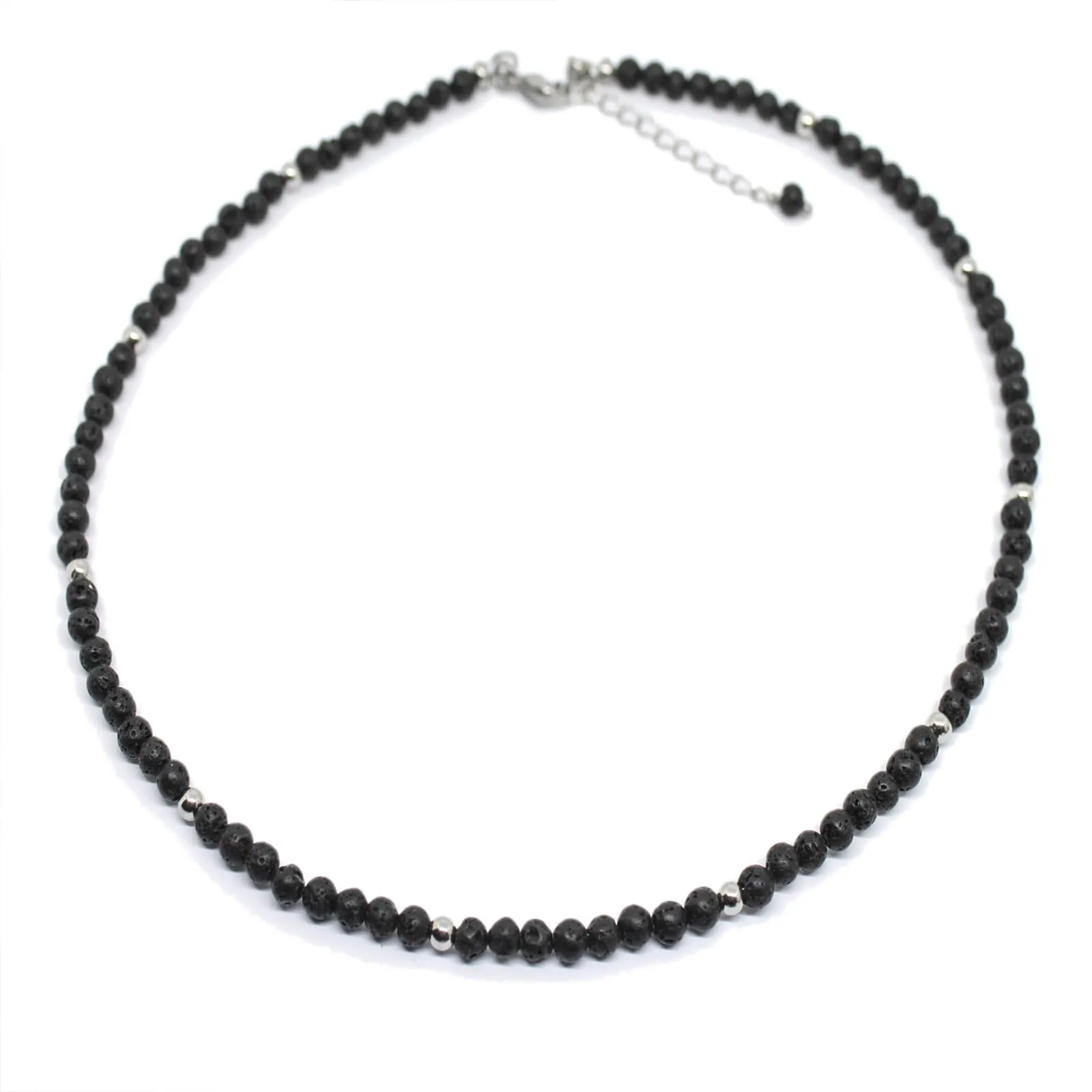 Collana uomo con perle di pietra lavica da 4 mm e perle acciaio