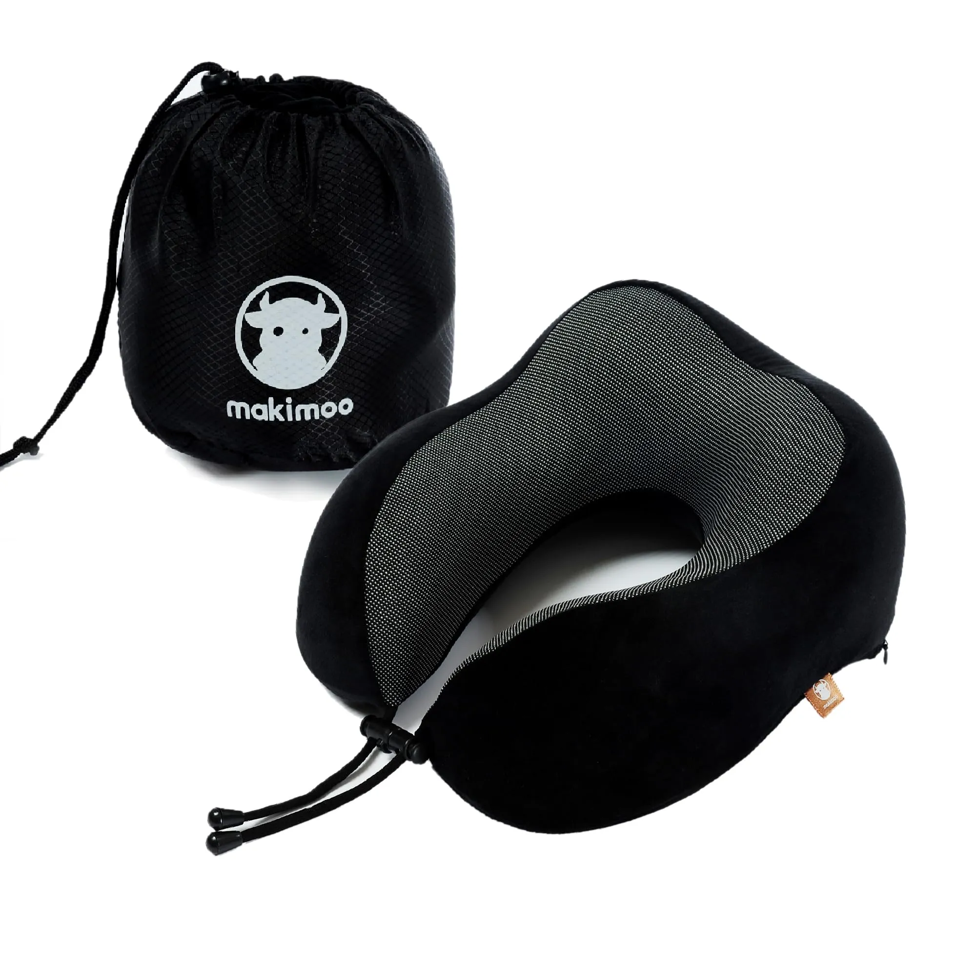 Makimoo Cuscino da viaggio in memory foam, cuscino per il collo con supporto per la testa a 360 gradi, comodo e leggero, ideale per dormire in aereo, auto, treno, autobus e uso domestico, Nero