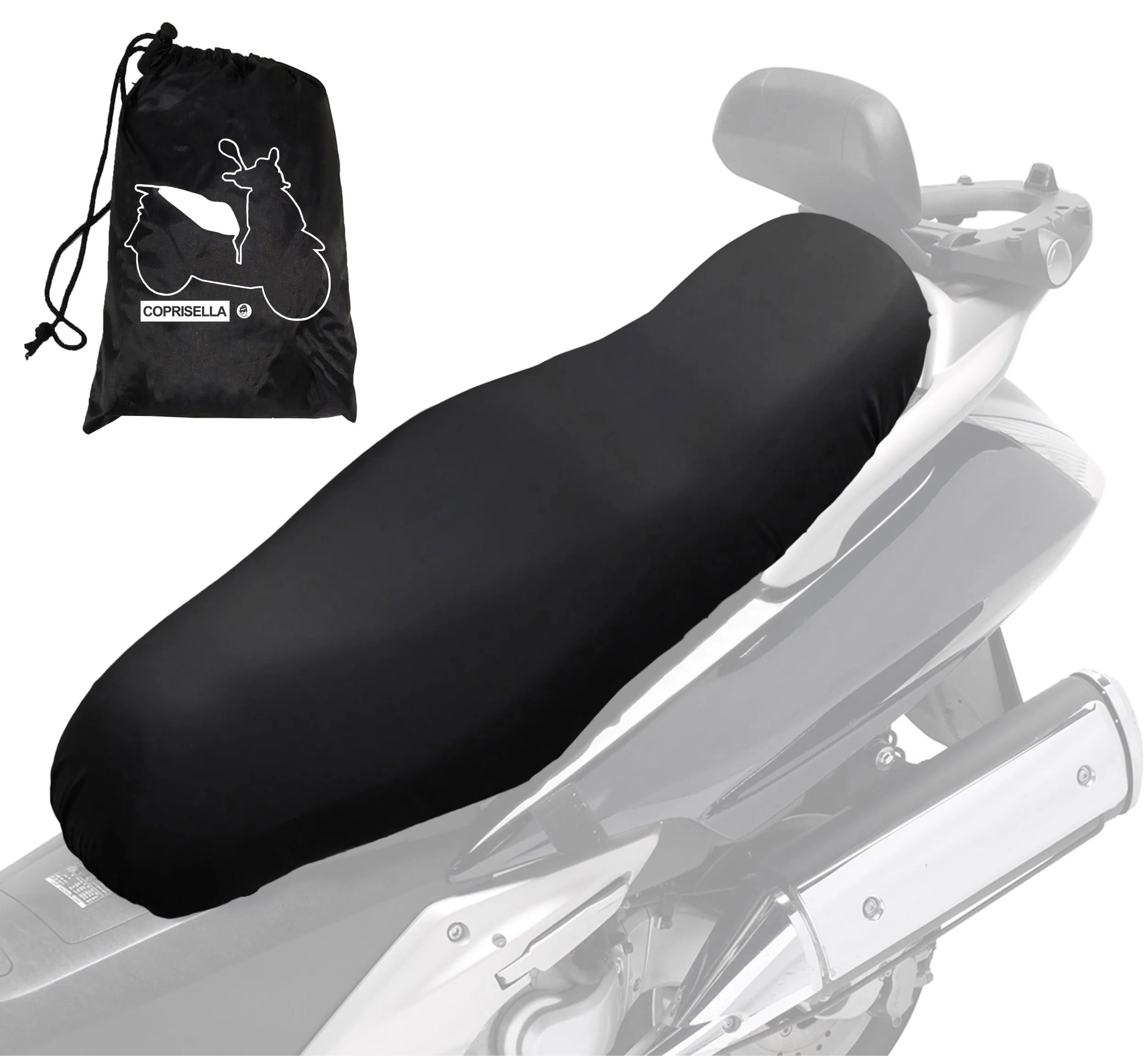 Auto Accessori Lupex - Coprisella Universale impermeabile taglia Maxi 115x50 cm, materiale PU similpelle, telo sella adattabile Scooter e Moto, colore nero, con borsa, disponibile anche M L XL
