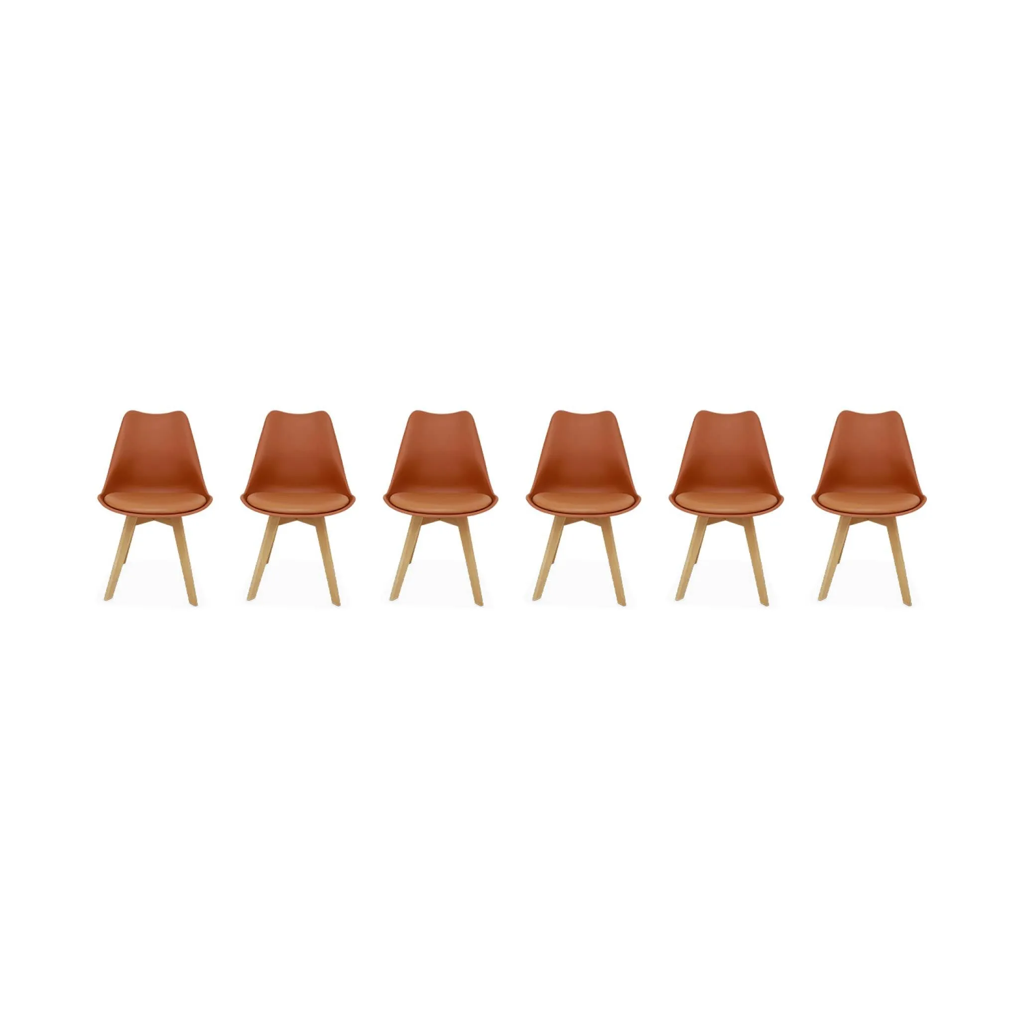 Set di 6 sedie scandinave imbottite, con gambe in legno per sala da pranzo, Nils, Terracotta, 47x55x81 cm