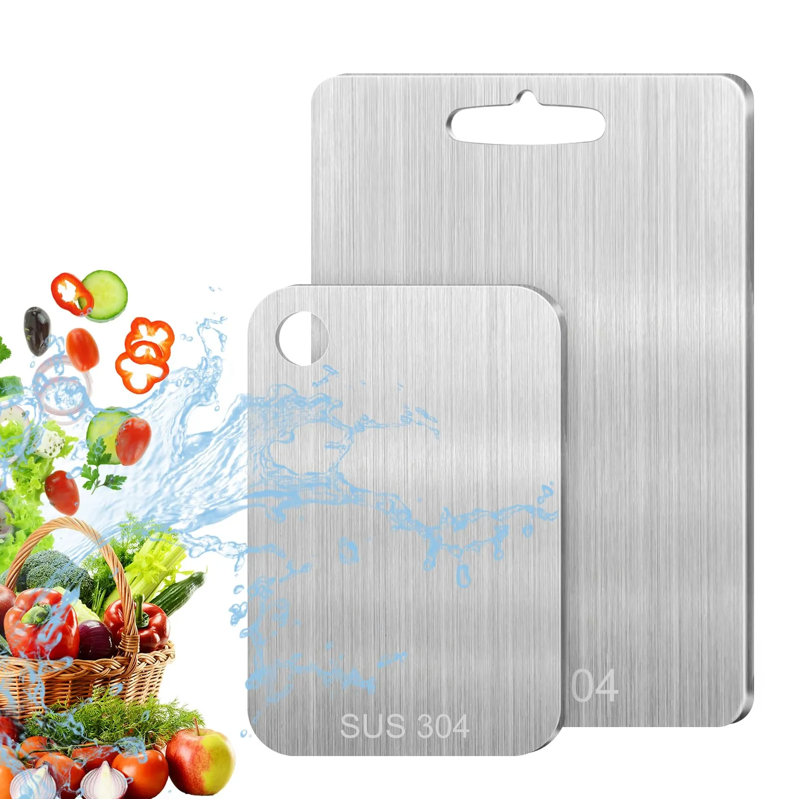 2 Pezzi Tagliere Acciaio Inox, Tagliere In Acciaio Inossidabile, Doppio Lato per Alimenti, Tagliere Cucina per Uso per Carne, Frutta, Verdura (34 * 23cm+25 * 15cm)