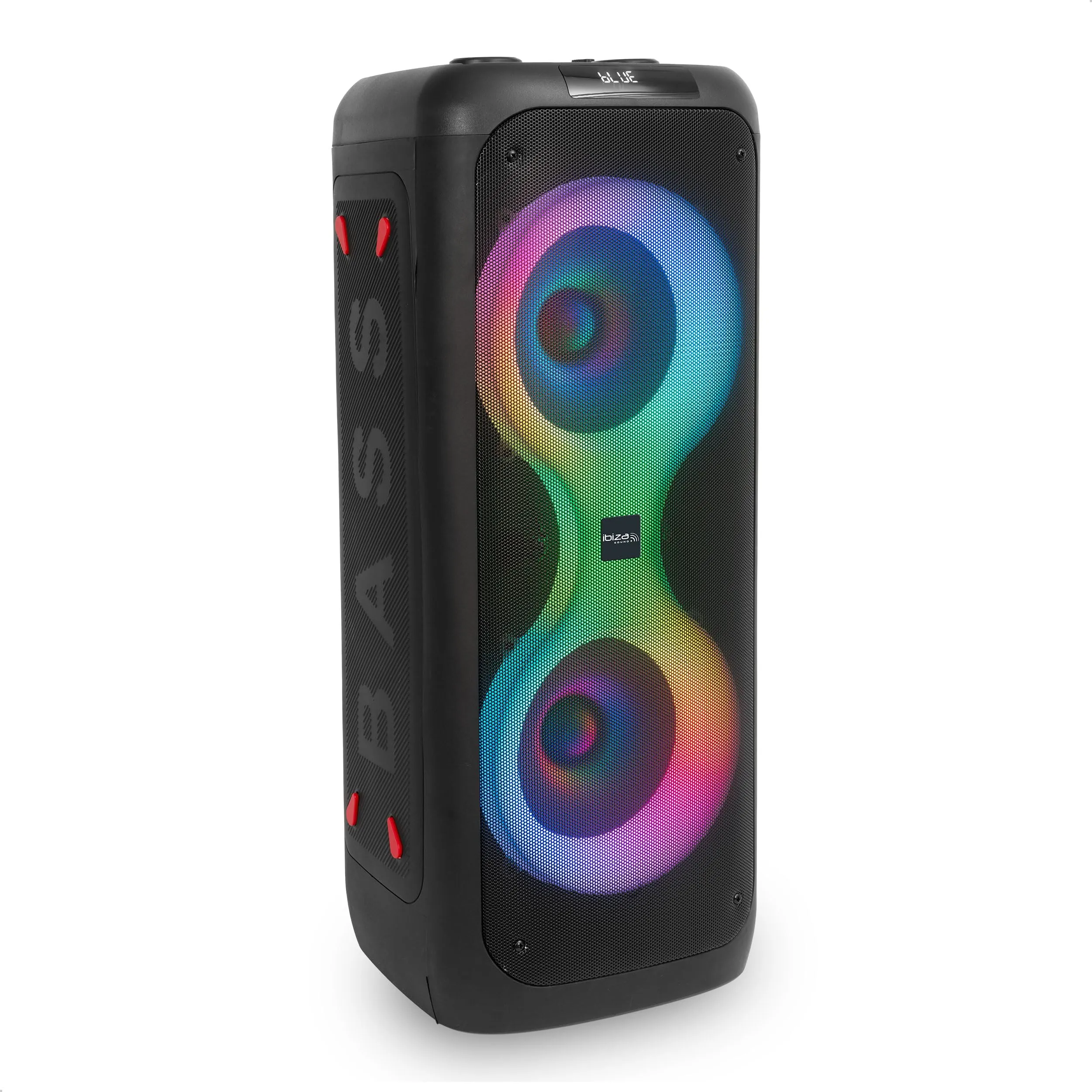 Ibiza - COLUMBA700 - Potente altoparlante karaoke Bluetooth con LED, TWS, USB-C, priorità microfono - 2 ingressi microfono, registrazione, effetti luminosi - USB, MicroSD - Nero