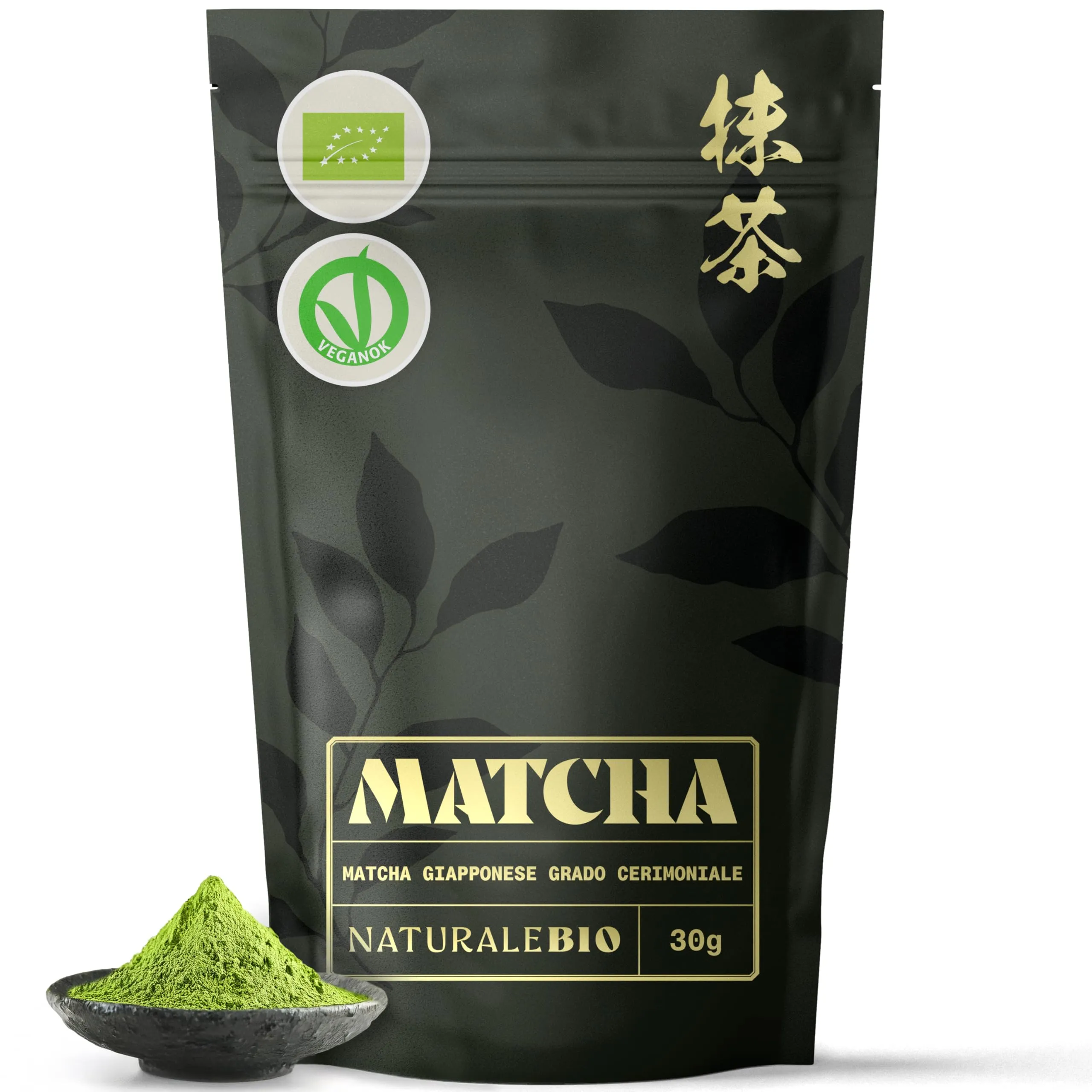 NaturaleBio Tè Verde Matcha Biologico in Polvere. Grado Cerimoniale A, Ricarica 30g. Prodotto in Giappone Uji, Kyoto. Ideale con latte o per la Cerimonia del Tè. Senza Zuccheri Aggiunti e Conservanti.