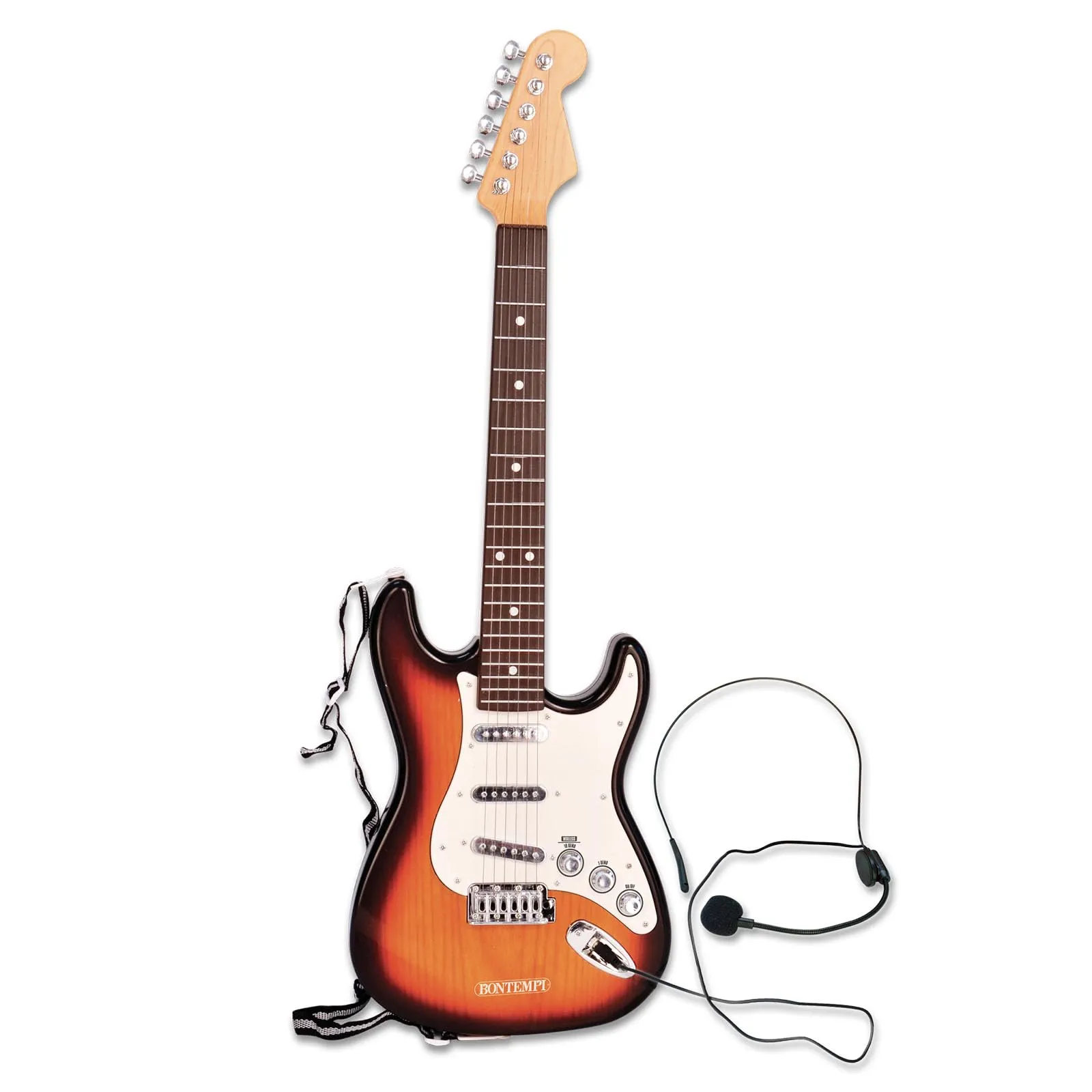 Bontempi | Rock On - Chitarra Rock Elettronica Wireless con Microfono, Cinghia a Tracolla e Brani Preregistrati , 67 cm