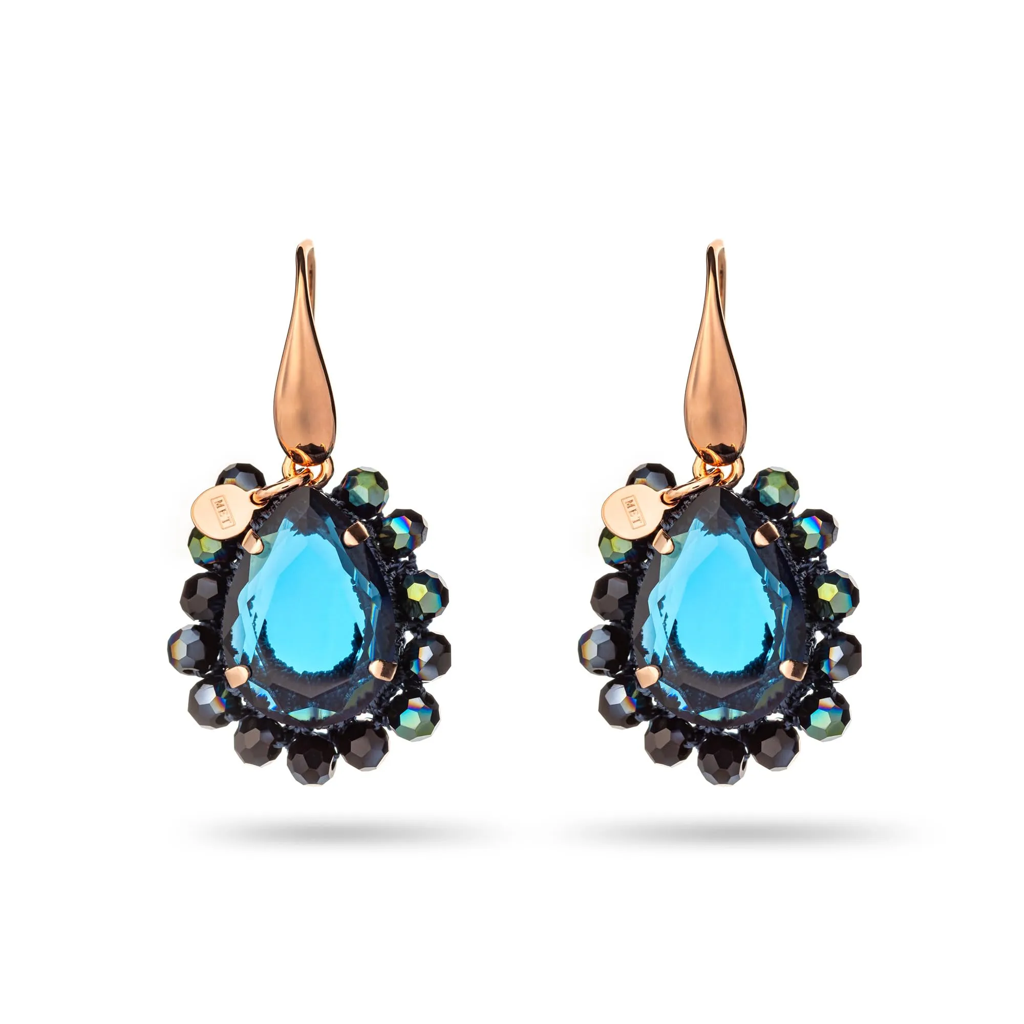 NOTFORALL - Orecchini Donna in Argento 925 con Pietra Blu e Lavorazione Uncinetto - Gioielli Artigianali Placcati Oro Rosé - Made in Italy