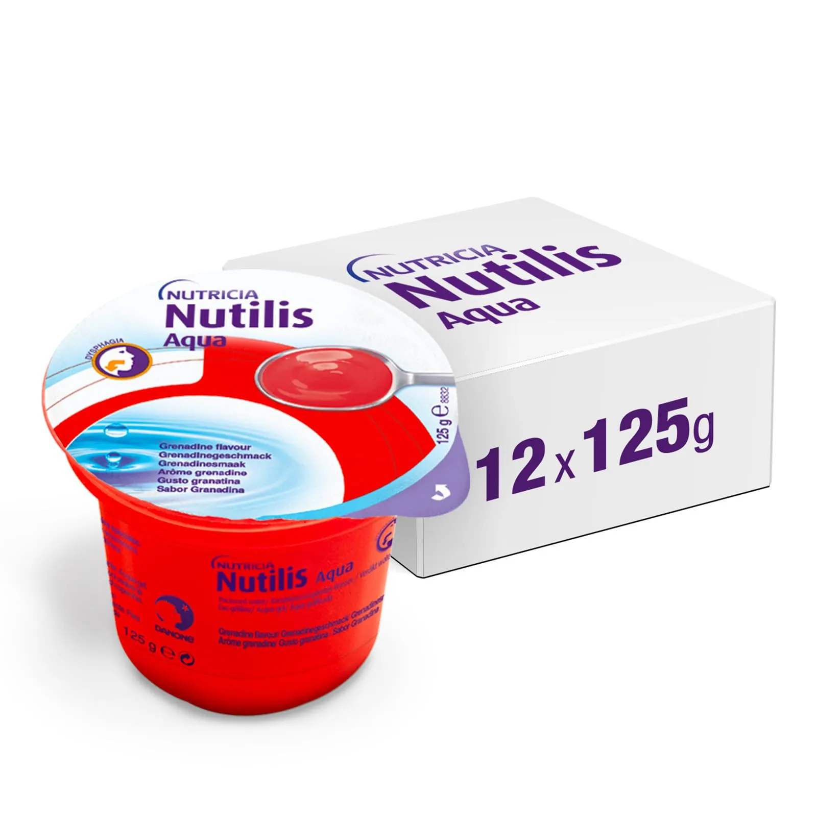 NUTILIS AQUA GEL GRANATINA - Alimento a Fini Medici Speciali Per la Gestione Dietetica della Disfagia, Gelatina Senza Zucchero al Gusto Granatina - 12 x 125g (Confezione da 2)