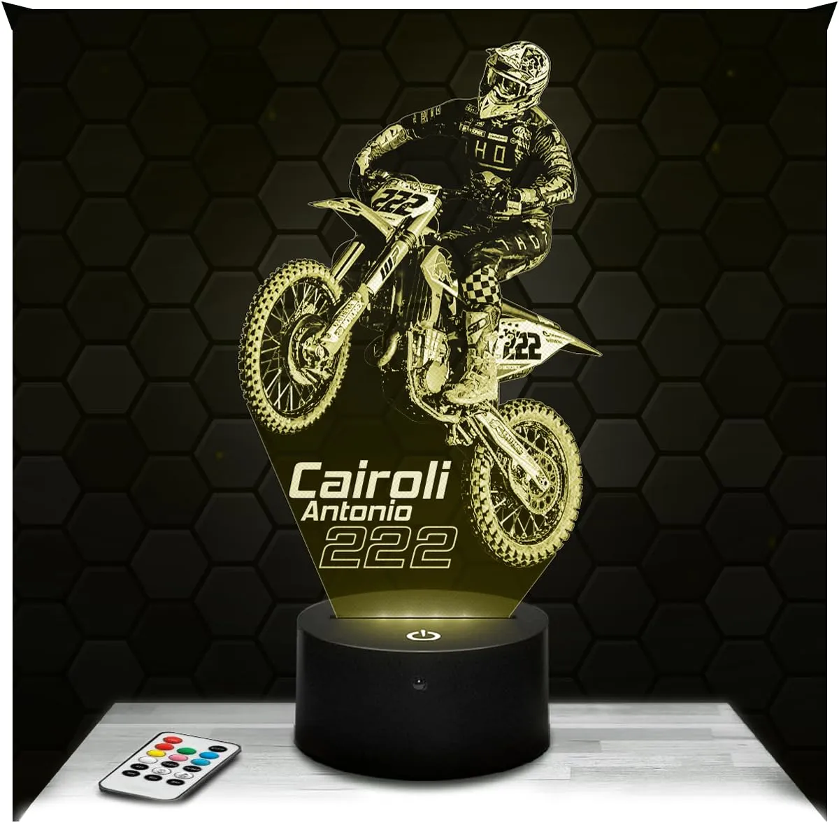 Lampe de chevet - Veilleuse Tactile Moto cross Lampe 3D LED illusion, Idée cadeau Noël anniversaire garçon et fille Lampe de nuit chambre d'enfant ou adulte TOP