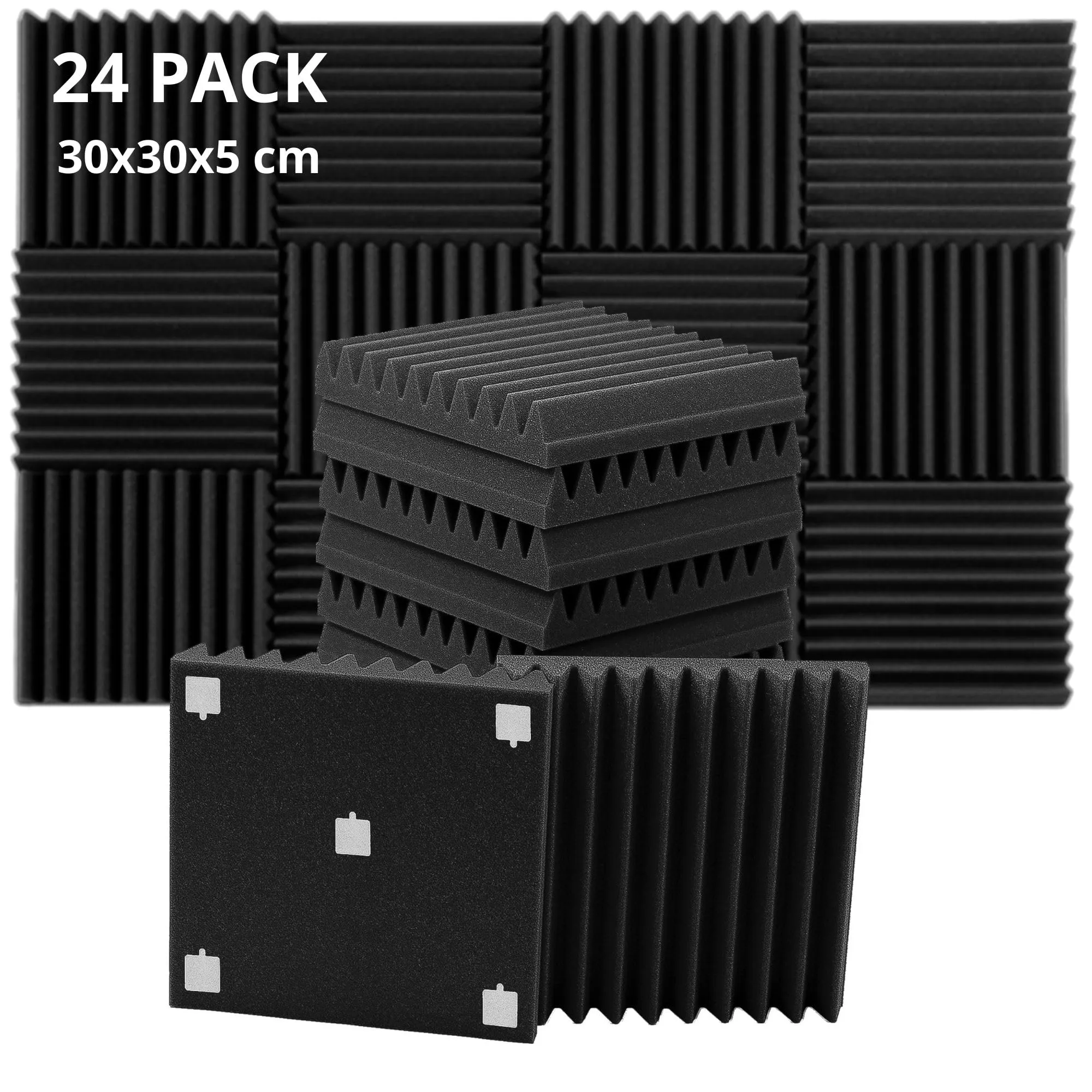 ROVSON Pannelli Fonoassorbenti 24 Pezzi Pannelli Insonorizzanti, 30×30×5cm, Riducono il rumore interno, Pannello Acustico per Podcasting, Studi di Registrazione, Uffici, Home Studio, Inclusi Adesivi