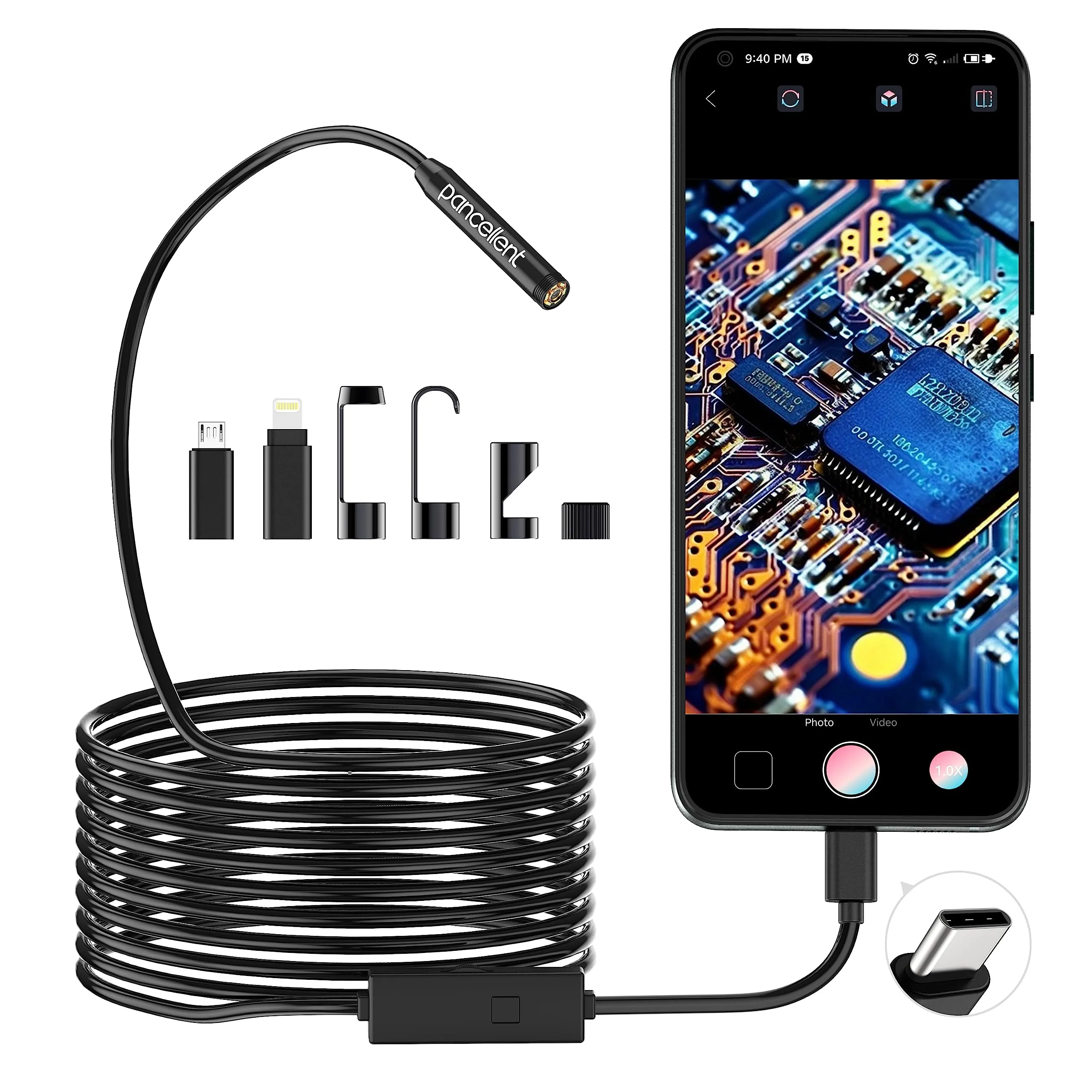 1920P HD Endoscopio Per Ispezione Serpente, Boroscopio Pancellent Tipo C, Fotocamera Con 8 luci LED Per Smartphone Android e iOS, IPhone, IPad, Samsung (5M)