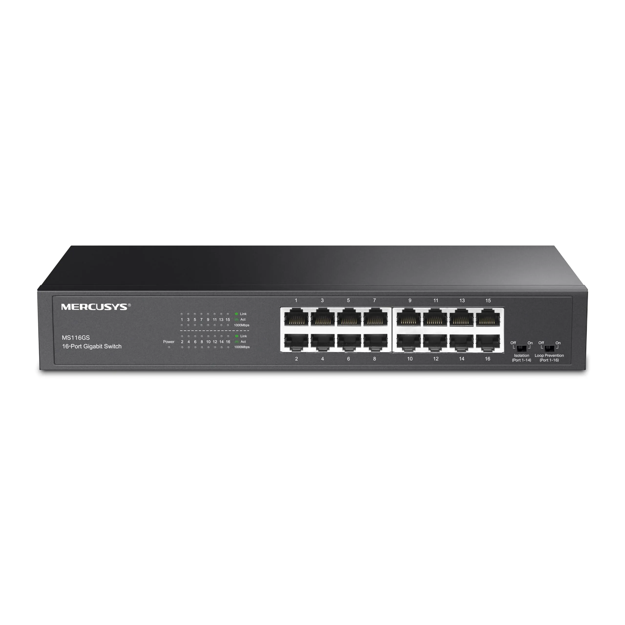 TP-Link Mercusys MS116GS Switch Gigabit 16 Porte, Montaggio Desktop o Rack, Plug & Play, Priorità del Traffico, Prevenzione Loop, Modalità di Isolamento, Funzionamento Silenzioso, Case in Metallo