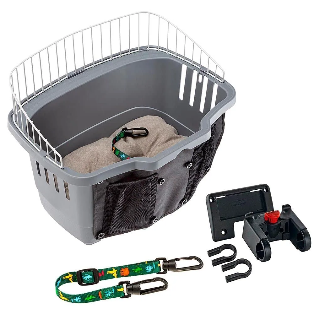 Ferplast Trasportino da bicicletta per cani Cestino Bici Cani Cestino per bicicletta cani con cuscino e cinghiolo, Pratico sistema di aggancio e sgancio, Rete di protezione, 47 x 35,5 x h 34,5 cm.
