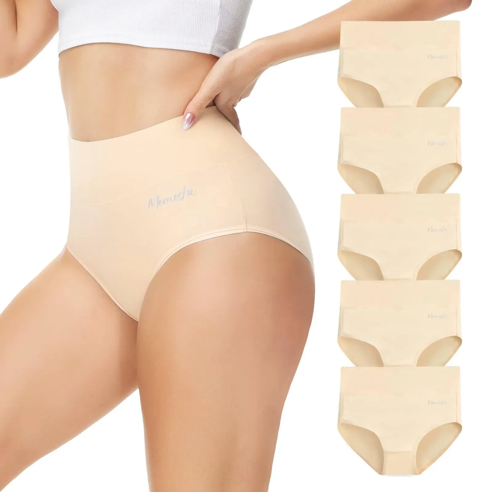 Momoshe Mutande Donna Cotone Vita Alta Pacco da 5 Slip Traspirante Culotte Comode Elasticizzato Intimo