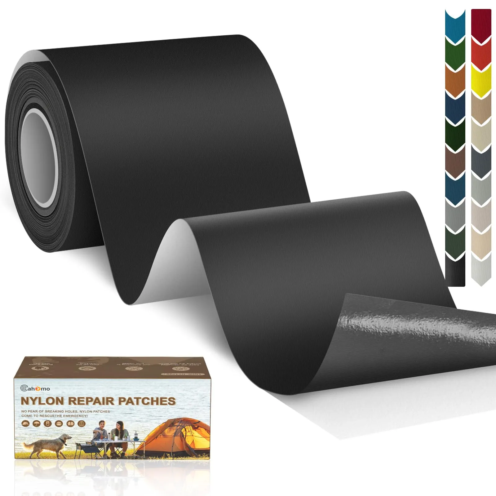 Cahomo Toppe autoadesive in nylon, 7.6x200 cm toppa adesiva per tessuti, Patch di Riparazione in Nylon, toppa di riparazione impermeabile, per piumino, tenda, sacco a pelo-Nero