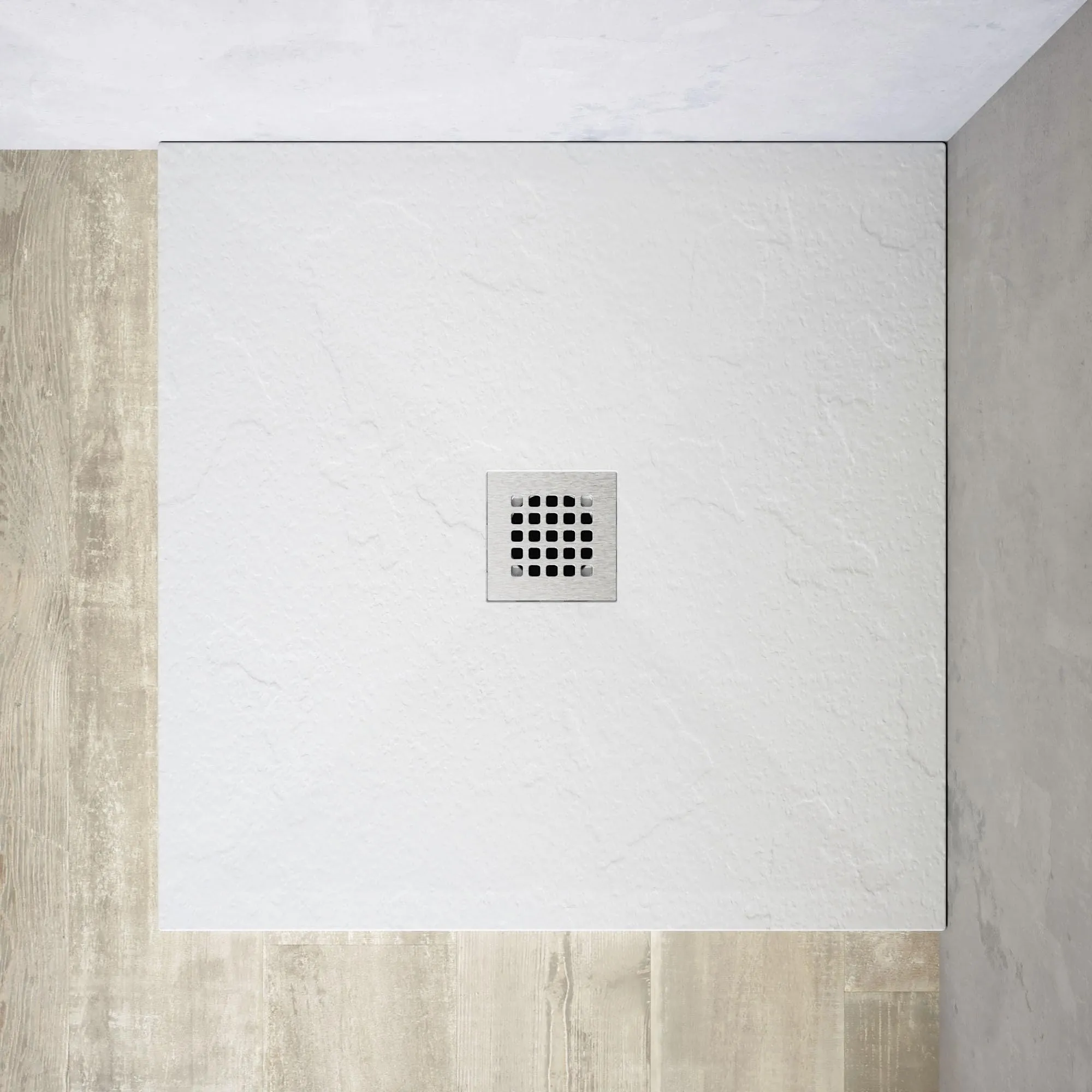 Piatto Doccia in Marmoresina Bianco Antiscivolo Effetto Pietra con Griglia Copripiletta h3cm (Bianco, 80x80)