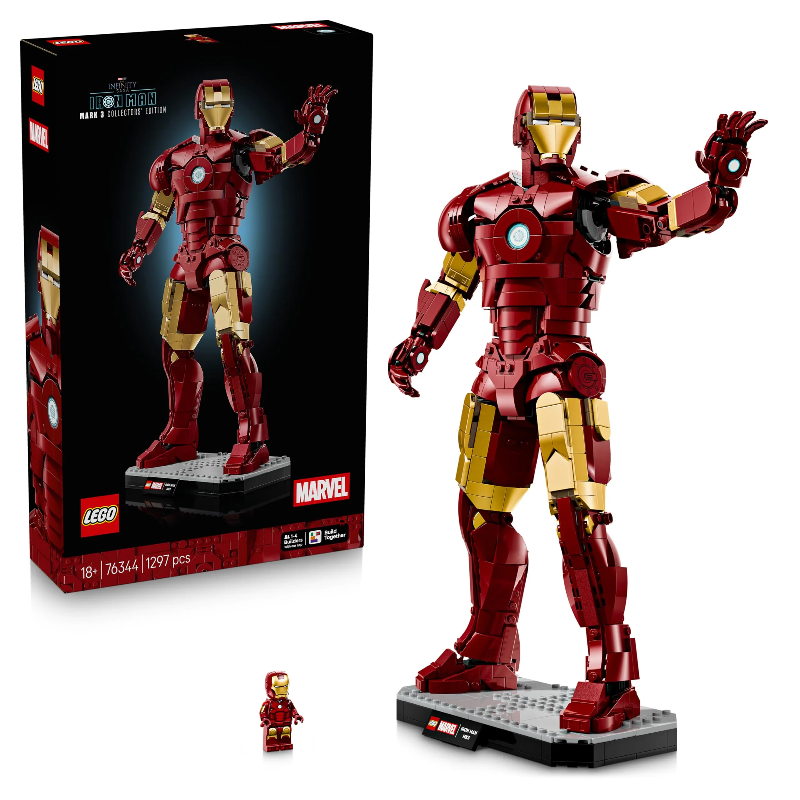 LEGO | Marvel Iron Man Mark 3 Edizione del Collezionista - Kit di Modellismo Action Figure Avengers da Esposizione per Adulti - con Minifigure e Reattore ad Arco - Regalo da Collezione per Fan - 76344