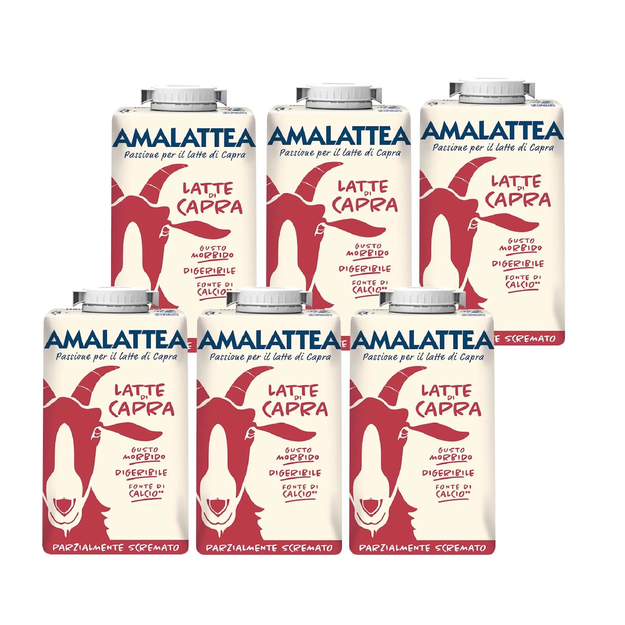 Granarolo, Latte di Capra Amalattea, 6 Confezioni di Latte Parzialmente Scremato UHT da 500 ml, 100% Made in Italy, Ideale per Donne e Bambini, Dal Gusto Morbido, Ricca Fonte di Calcio
