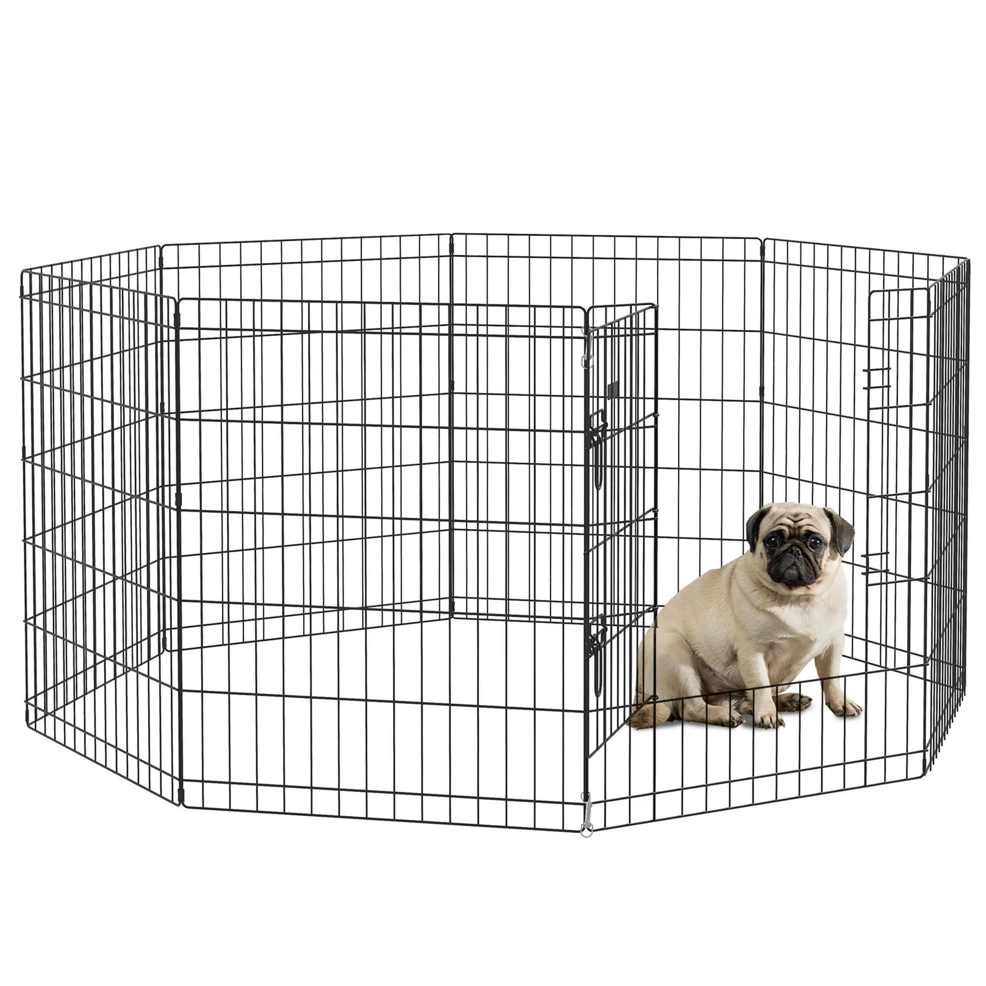 PawHut Recinto per Cani Gatti Cuccioli, Box per Animali da 8 Pezzi in Filo di Metallo, 76 x 61cm Nero