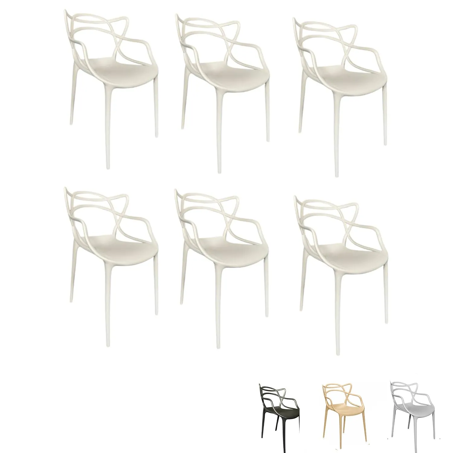 PALUPLUS 6 Sedie da Giardino Modello Twist con Schienale Intrecciato, Misura 53x52x81 cm, Sedia in Polipropilene con Seduta Ergonomica, Design Moderno, per Interno ed Esterno -7742F (Bianco)