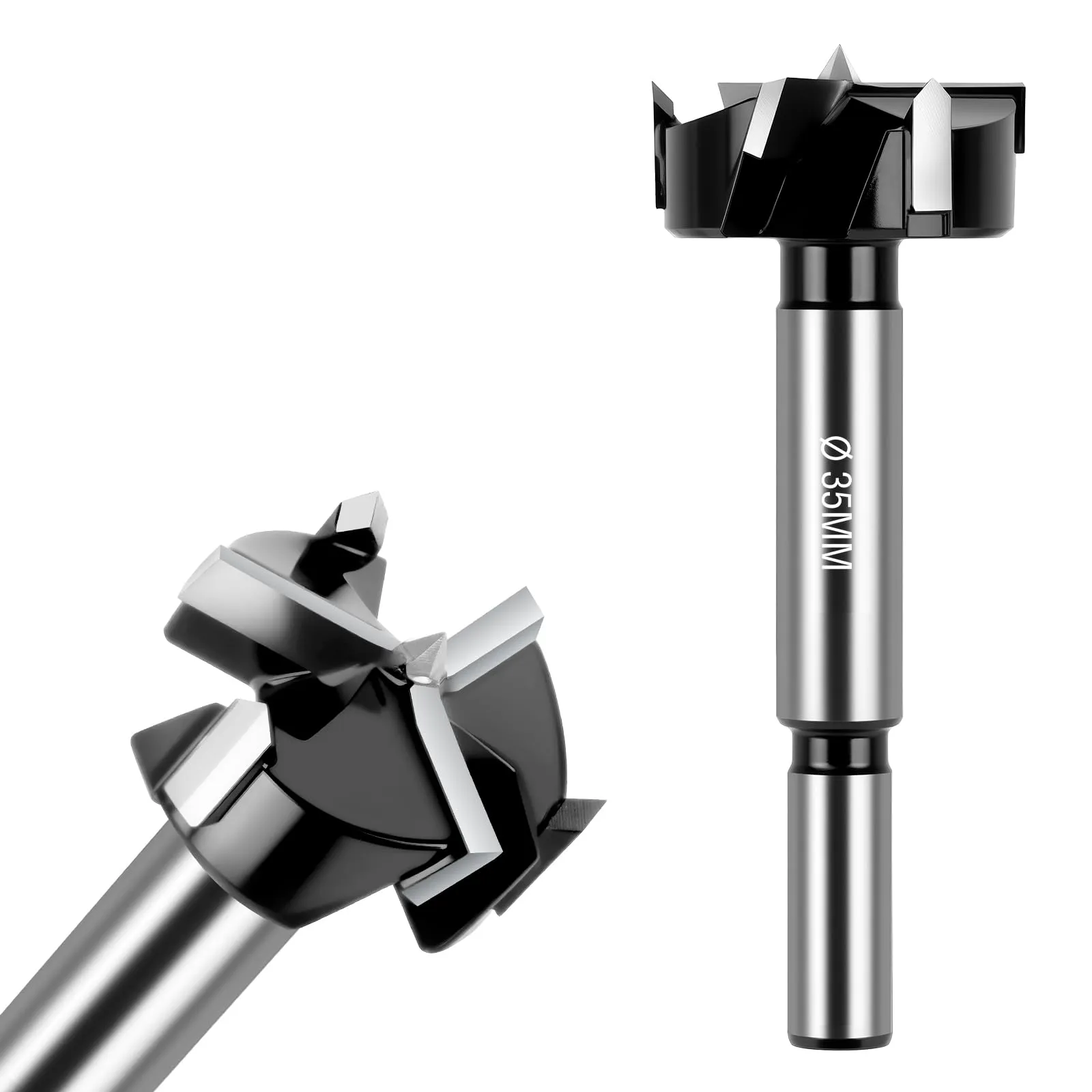 Flintronic Forstner Punta per Trapano, 35mm Punta da Trapano per Legno, Forstner Punte da Trapano Versione Aggiornata con 3 Taglienti, Gambo Rotondo per Legno, Legno duro, Pannelli di Fibra