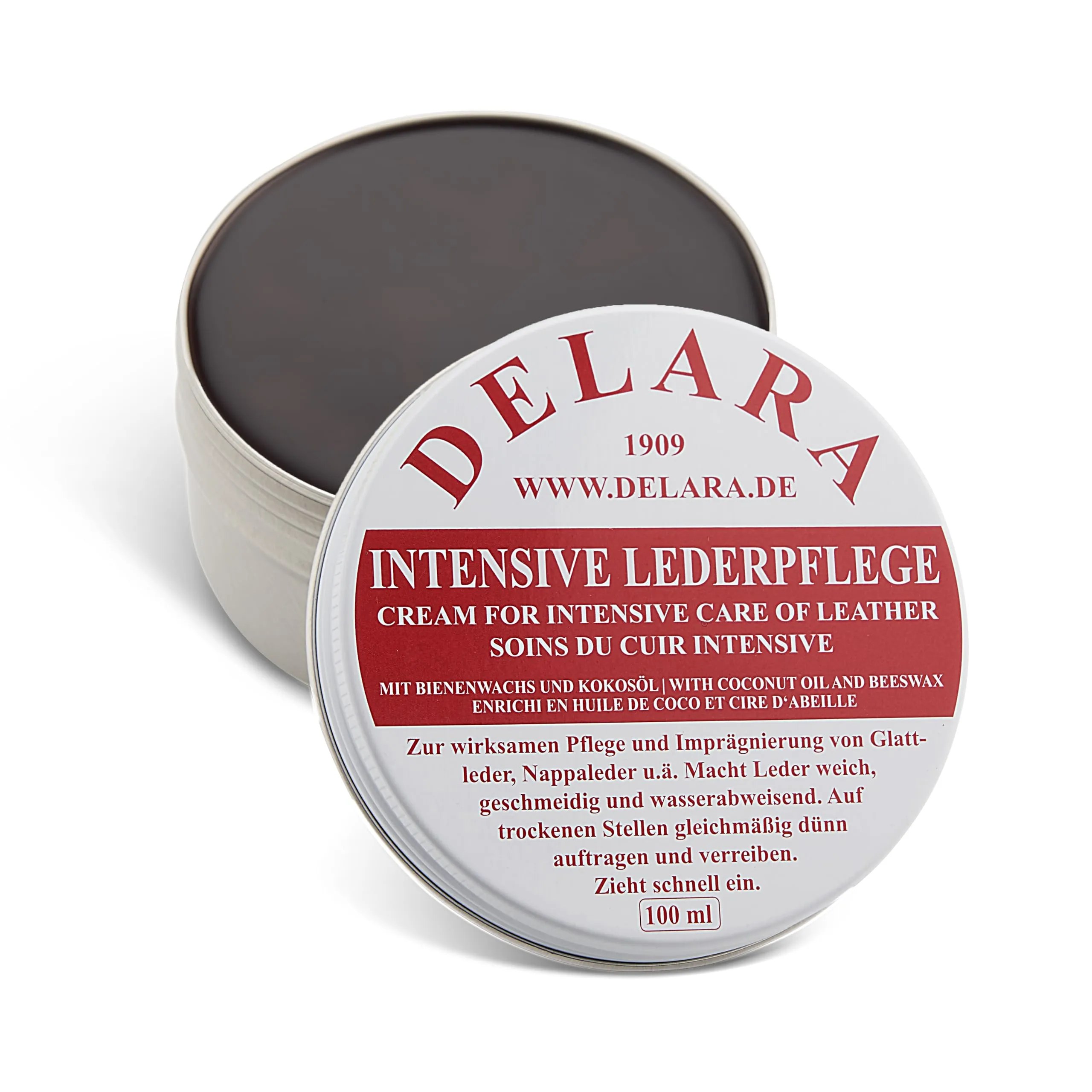DELARA Cura intensiva della pelle – 100 ml – Impregna e protegge la pelle in modo molto efficace. Nuova ricetta con olio di cocco di alta qualità e cera d'api – Made in Germany