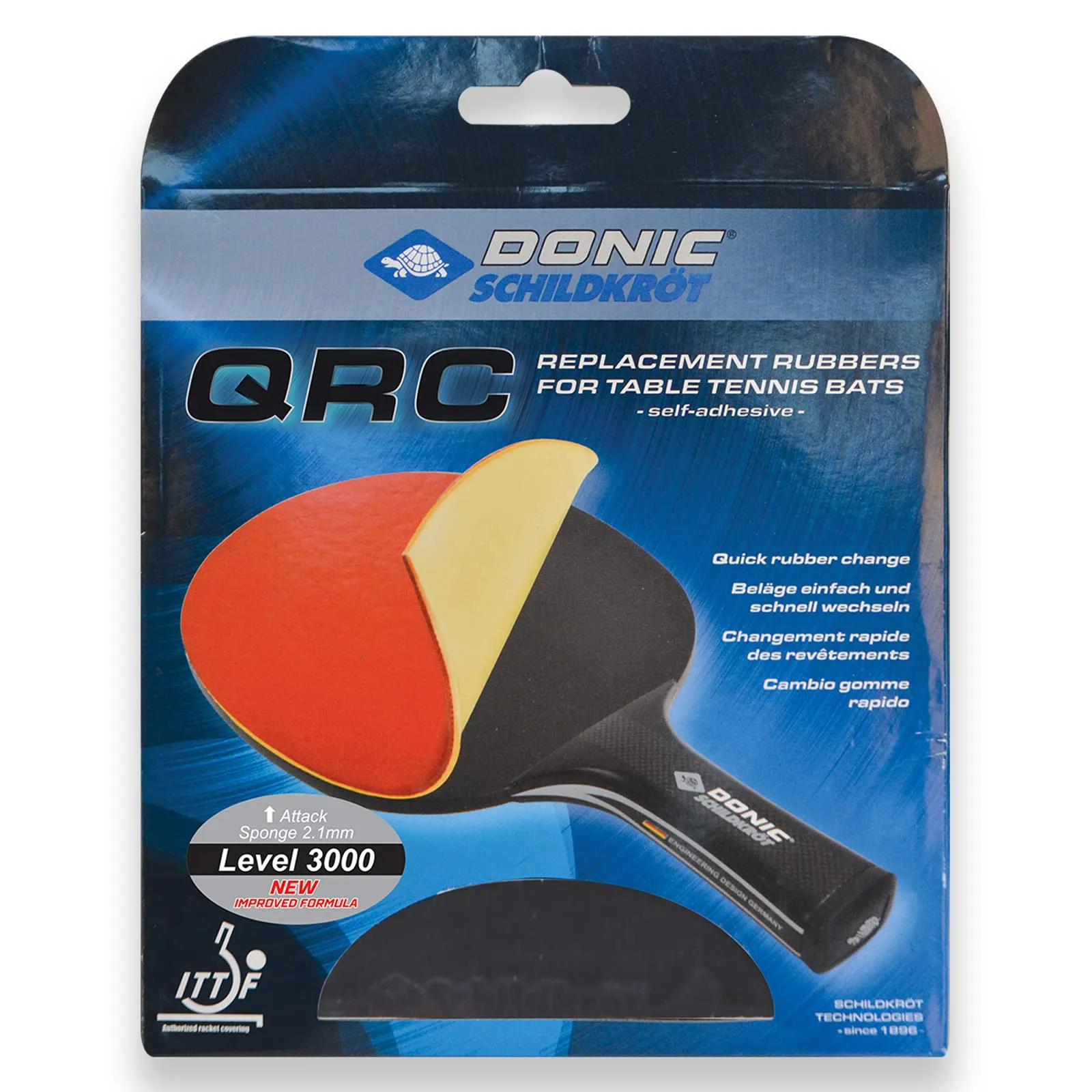 Donic-Schildkröt Gomma di Ricambio QRC Level 3000 per Racchetta Tennis da Tavolo, Spugna di 2.1 mm, Gomma Enery - ITTF