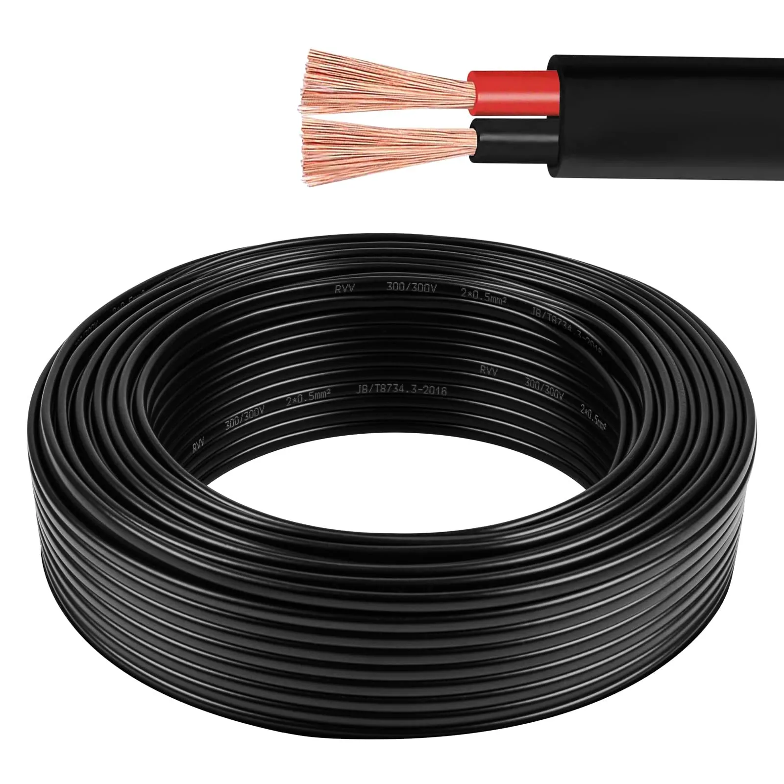AOHEWEI Cavo Piatto 2×1,5mm² 2 conduttori in Rame per Applicazioni elettriche 5V 12V 24V 60V, Cavo Auto e Barca a Parete Sottile Rosso/Nero 5/10/20/50 Metri