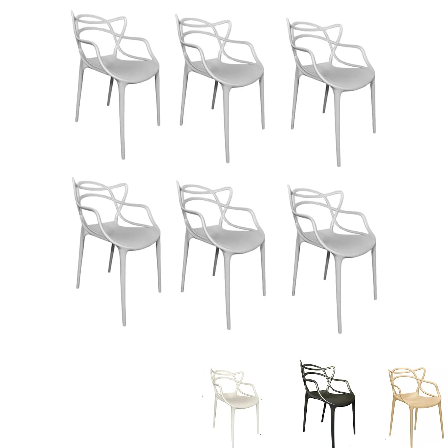 PALUPLUS 6 Sedie da Giardino Modello Twist con Schienale Intrecciato, Misura 53x52x81 cm, Sedie in Polipropilene con Seduta Ergonomica, Design Moderno, per Interno ed Esterno (Grigio Chiaro)