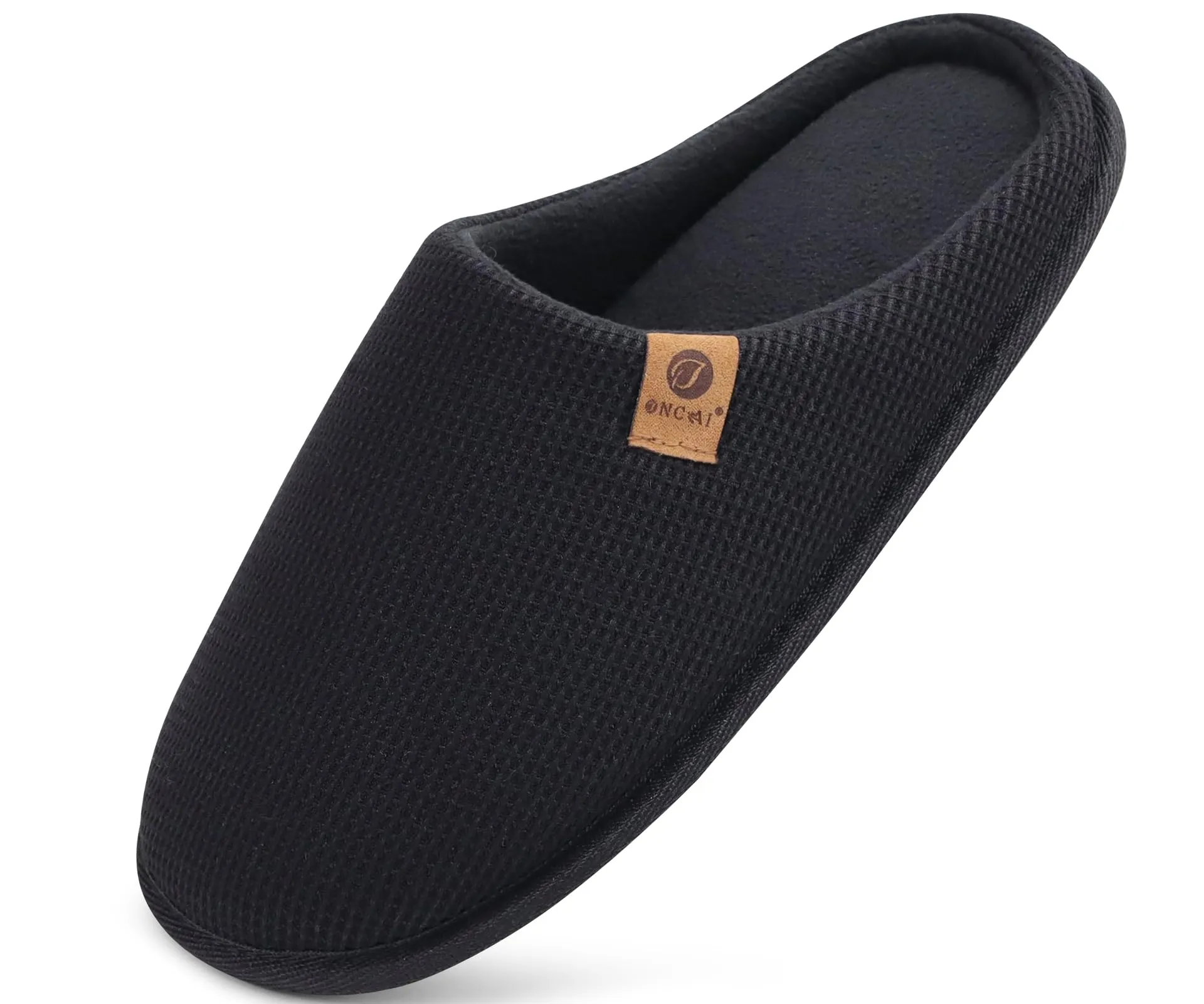 ONCAI Pantofole da Uomo Invernali Ciabatte da Casa con Memory Foam Calde Pelliccia Sintetica Cotone Scarpe Accogliente Antiscivolo Suola Nero Dimensione 43