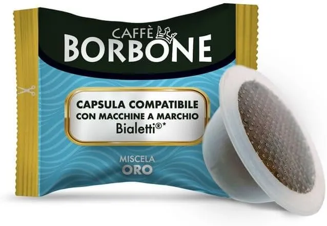 100 Capsule Caffè Borbone Miscela ORO Compatibili con Bialetti Mokespresso per Macchine Caffe Ultima Generazione Break, Gioia, Super, Mokona, Mignon °