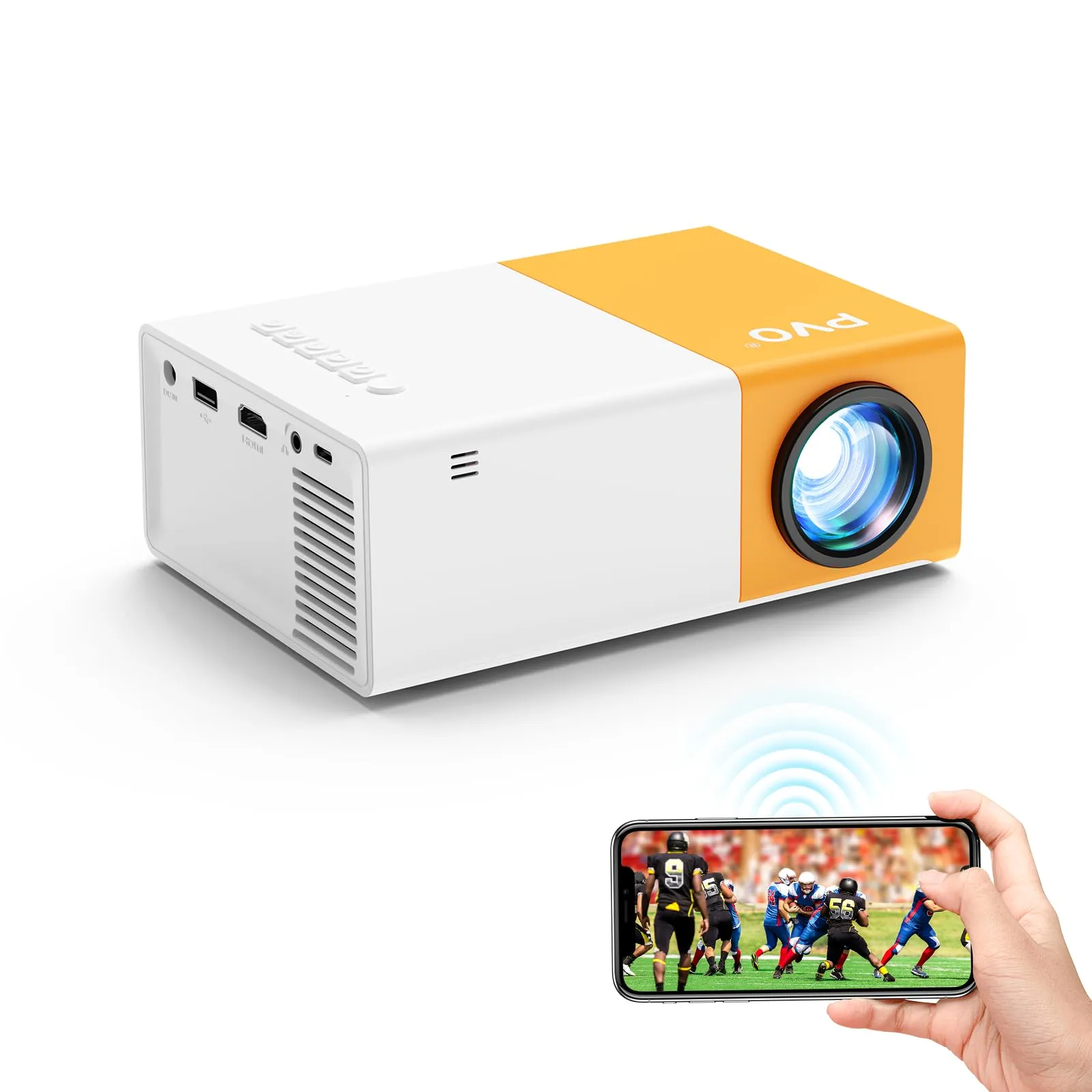 PVO Proiettore Portatile WiFi, Schermo del Telefono può Essere Specchiato al Proiettore in Modalità WiFi o Tramite Cavo Dati, Compatibile con SmartPhone/Tablet/Laptop/TV Stick/USB/Type-C