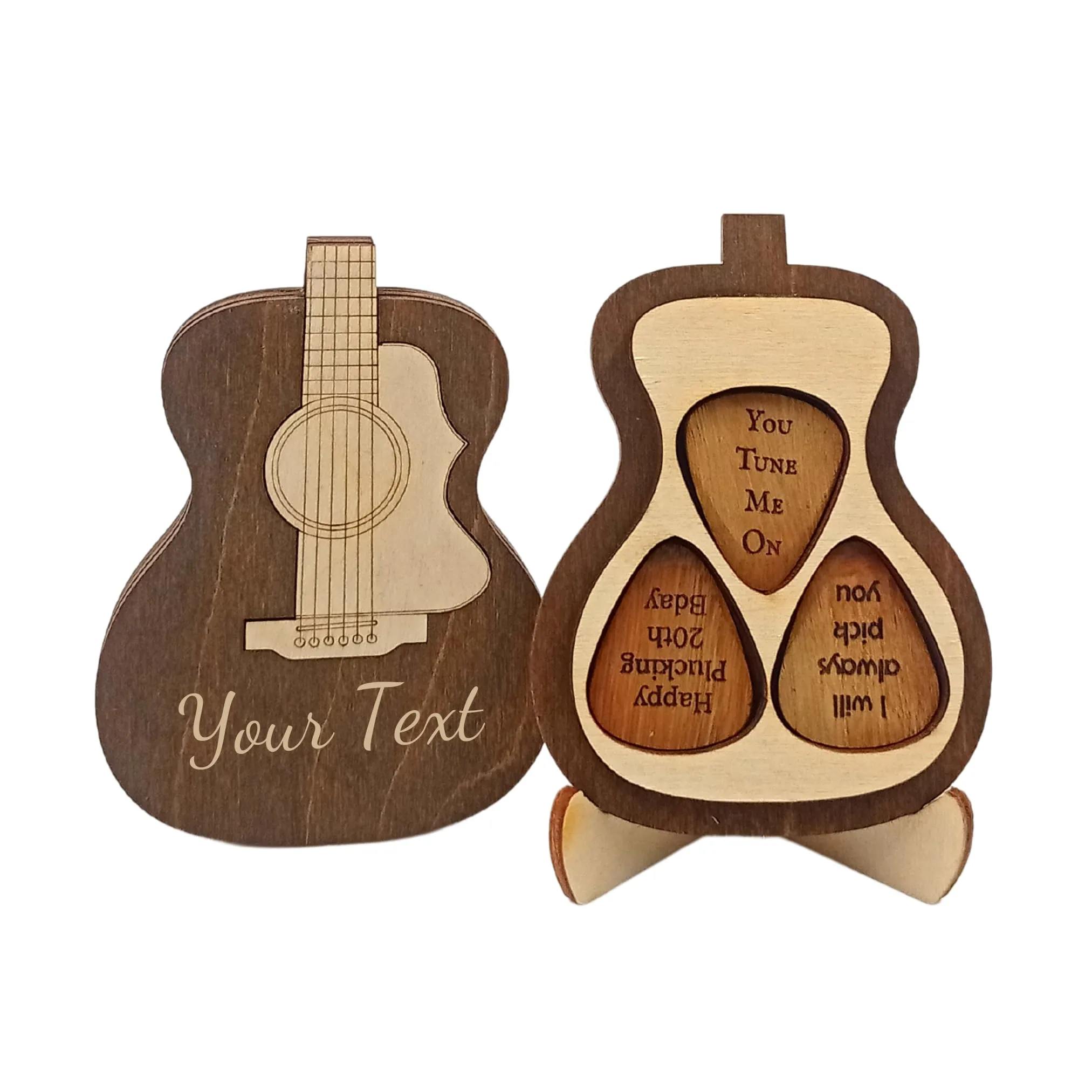 Custodia porta Plettri per Chitarra Incisa con Plettri in Legno Personalizzati, Idee regalo per Lui Accessori per Chitarra Idea regalo per Fidanzato Musicista Padre Marito Chitarrista