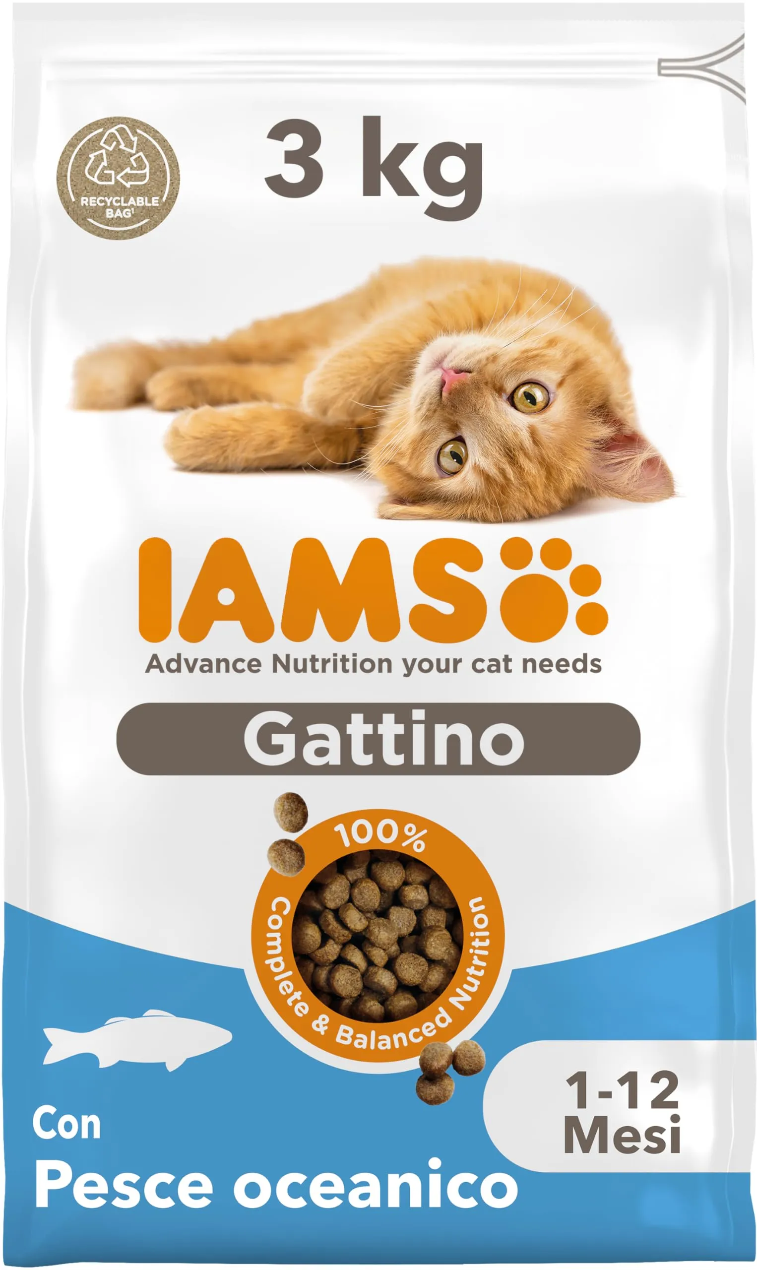 IAMS Cibo secco per gattini con pesce oceanico da 1-12 mesi , 3 kg