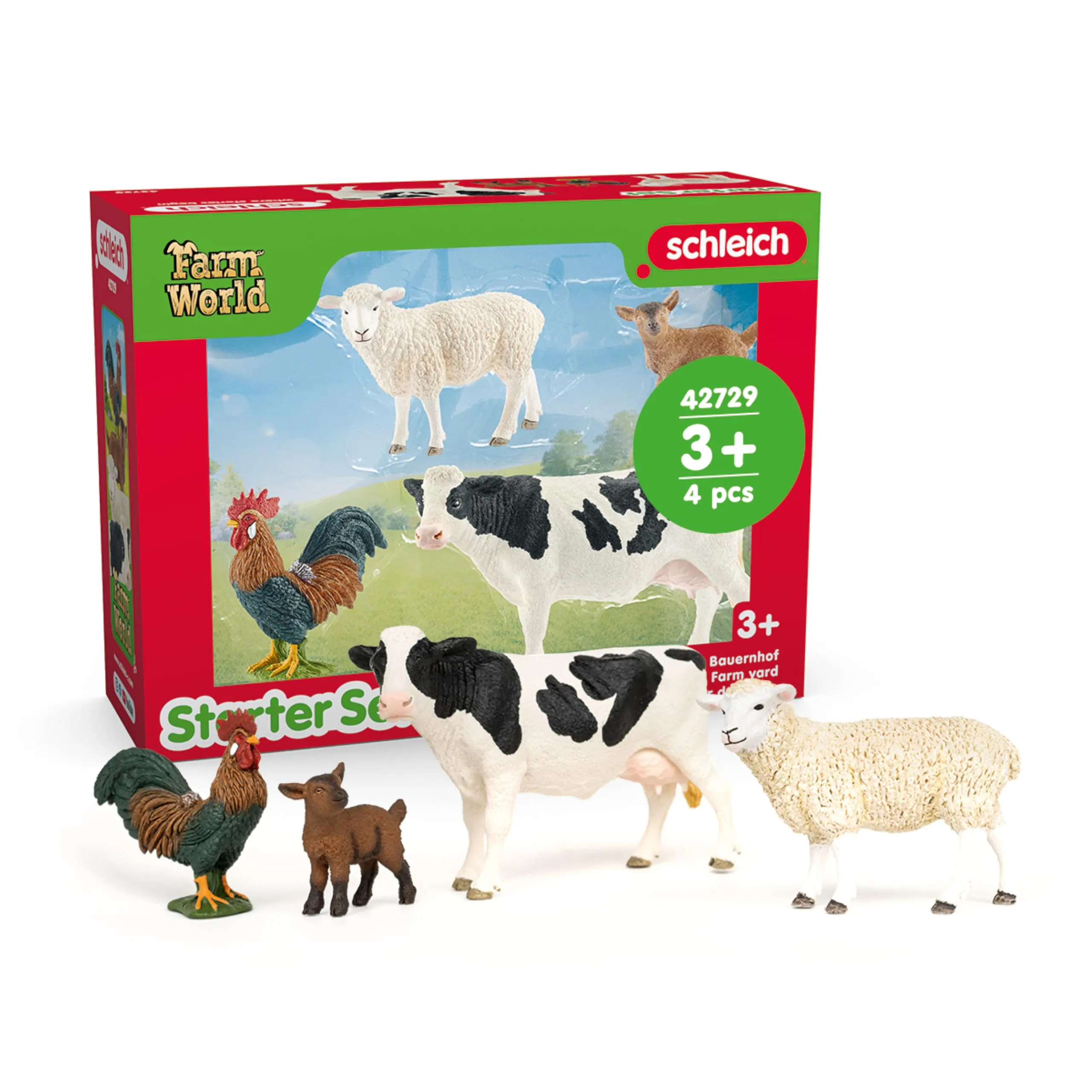 SCHLEICH Farm World | Set Iniziale Fattoria 42729 | Set con Capra, Mucca, Pecora e Gallo | Figure di Animali Dettagliate e da Collezione | Giocattolo Fattoria per Bambini dai 3 Anni | Set da 4 Pezzi