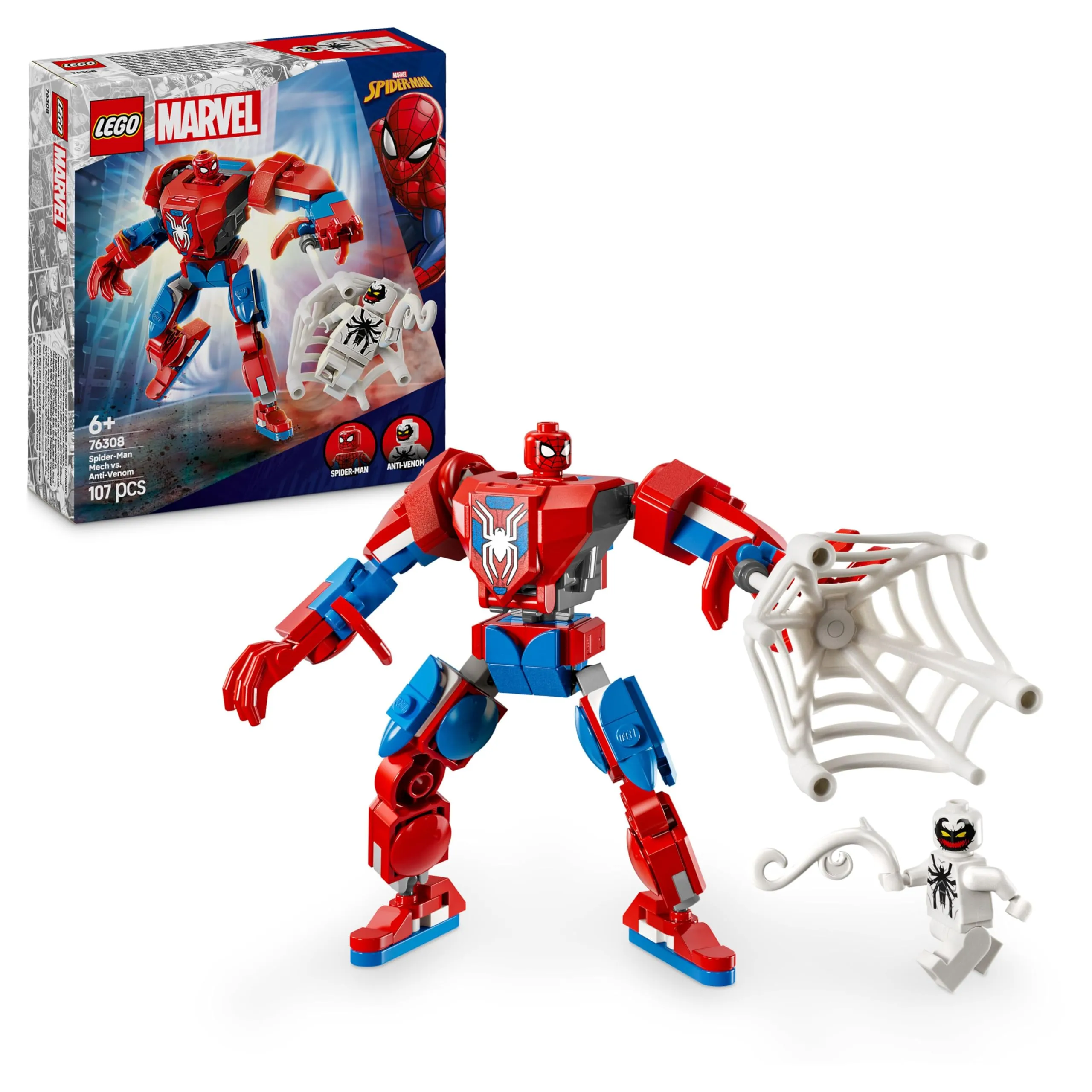 LEGO Marvel Mech di Spider-Man Contro Anti-Venom - Action Figure Giocattolo Snodabile con 2 Minifigure, Giochi per Bambini e Bambine da 6 Anni, Idea Regalo di Compleanno per i Fan dei Supereroi 76308