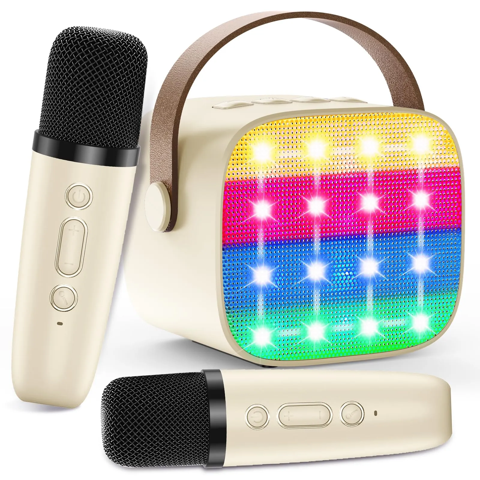 Macchina Karaoke per Bambini con 2 Microfoni Wireless - Microfono Bluetooth, Altoparlante Portatile, Cambio Voce, Luci LED, Giocattolo Musicale per Ragazze e Ragazzi, Regalo per Compleanni e Natale