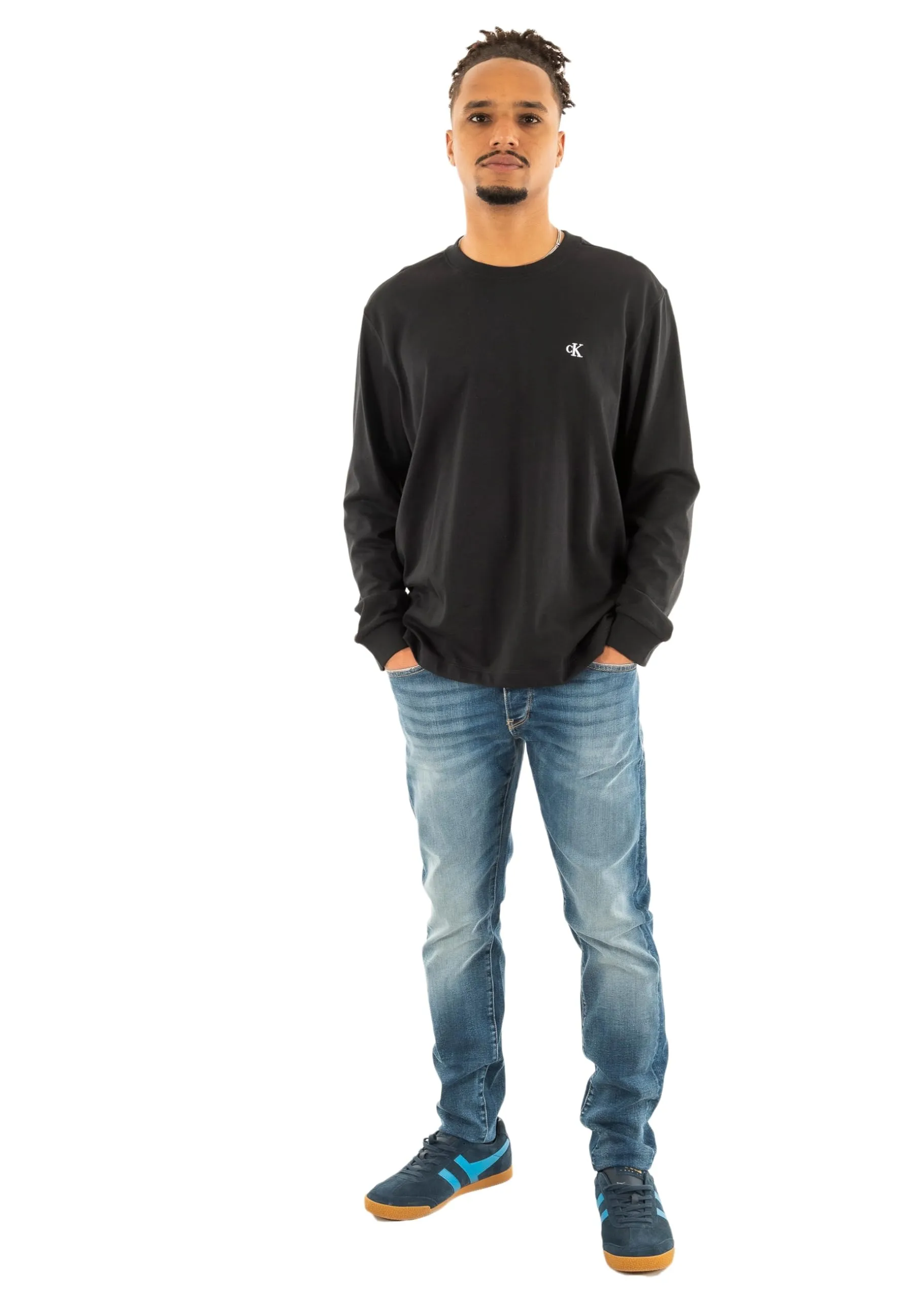 Calvin Klein LS Easy Monogram Tee LV04RD247G Tee da Uomo, Nero (Nero), S, Nero (Nero), S